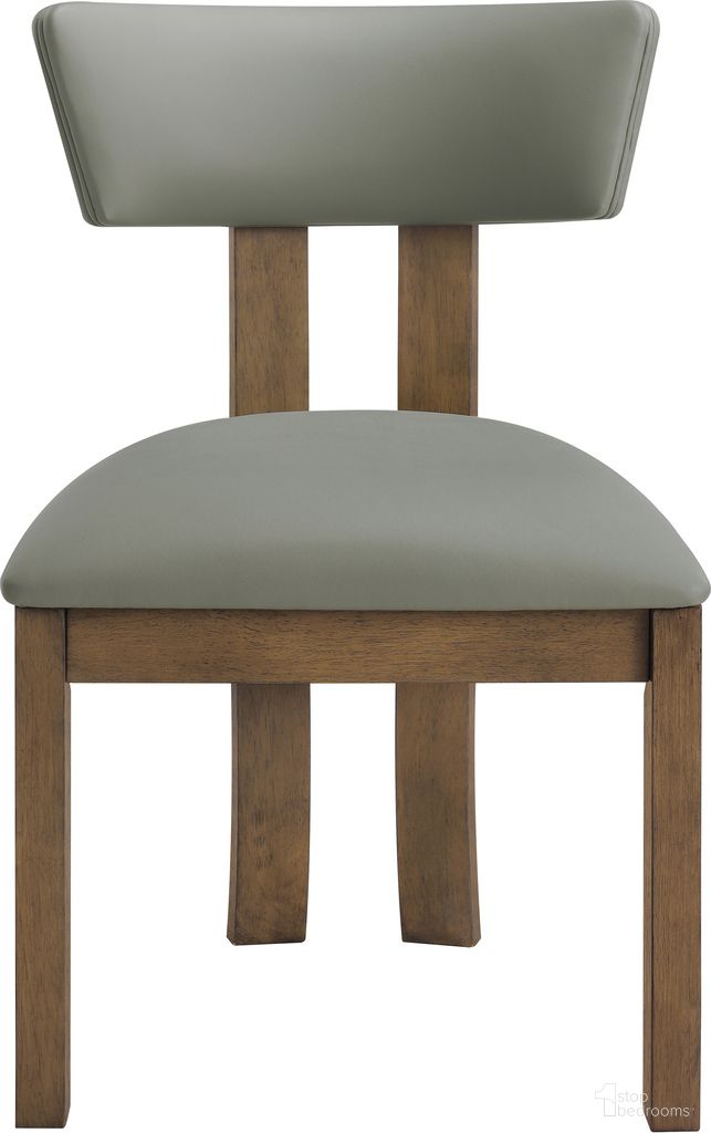 Lavrin Vegan Leather Upholstered Dining Side Chair Set of 2 In Olive and Stained Walnut