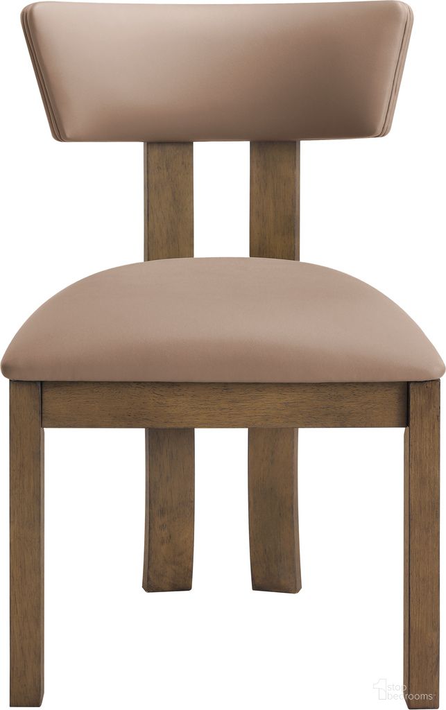 The appearance of Lavrin Vegan Leather Upholstered Dining Side Chair Set of 2 In Tan and Stained Walnut designed by Meridian in the modern / contemporary interior design. This tan/stained walnut piece of furniture was selected by 1StopBedrooms from Lavrin Collection to add a touch of cosiness and style into your home. Sku: 88061Tan-SC. Material: Vegan Leather. Chair Type: Side Chair.