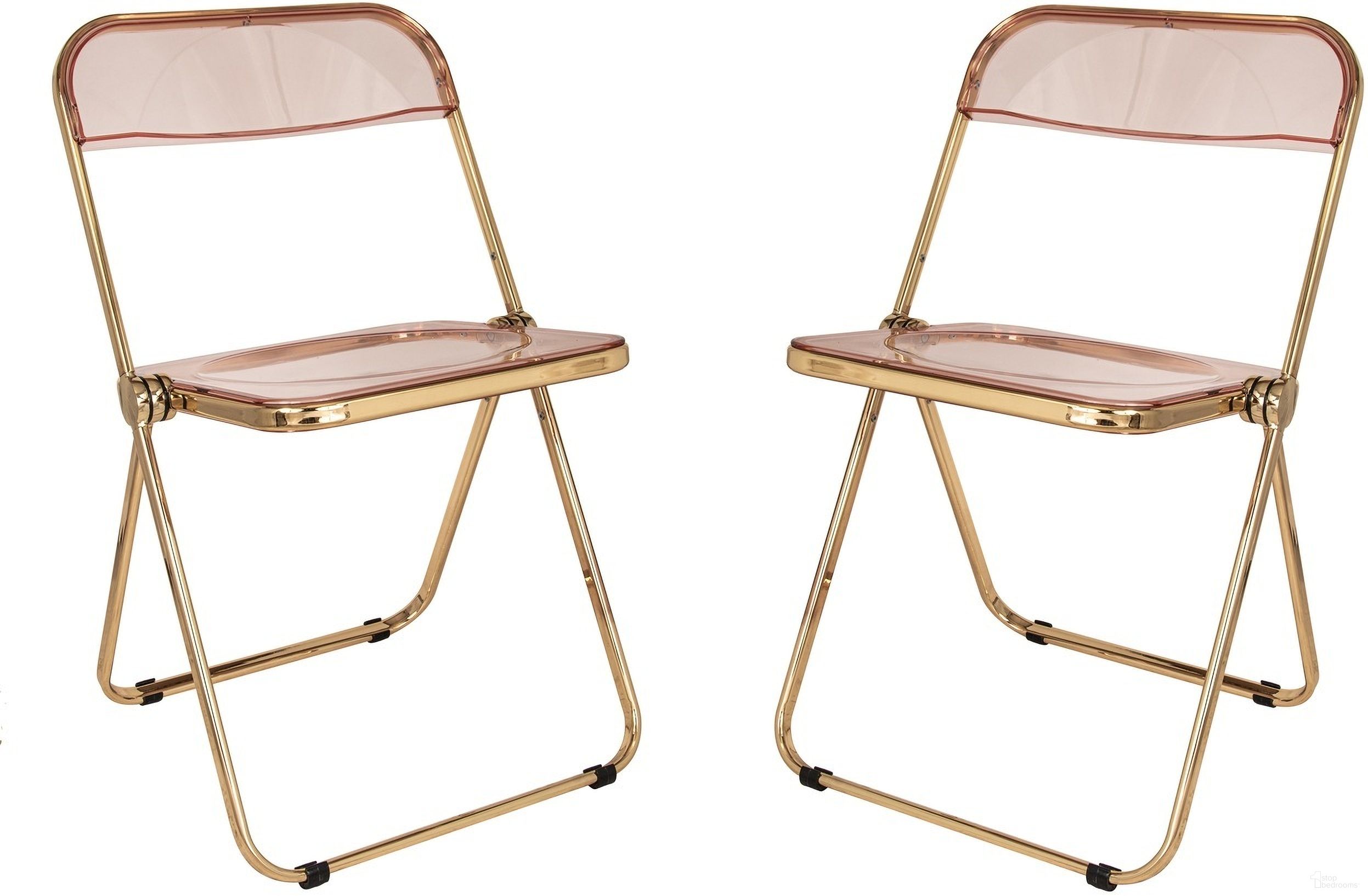 The appearance of Lawrence Acrylic Folding Chair Set of 2 In Rose Pink designed by LeisureMod in the modern / contemporary interior design. This pink piece of furniture  was selected by 1StopBedrooms from Lawrence Collection to add a touch of cosiness and style into your home. Sku: LFG19PK2. Material: Acrylic. Chair Type: Side Chair.