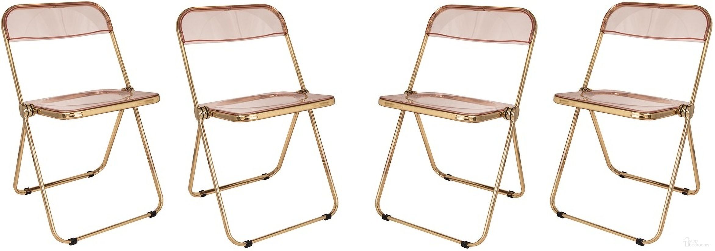 The appearance of Lawrence Acrylic Folding Chair Set of 4 In Rose Pink and Gold designed by LeisureMod in the modern / contemporary interior design. This pink piece of furniture  was selected by 1StopBedrooms from Lawrence Collection to add a touch of cosiness and style into your home. Sku: LFG19PK4. Material: Acrylic. Chair Type: Side Chair.