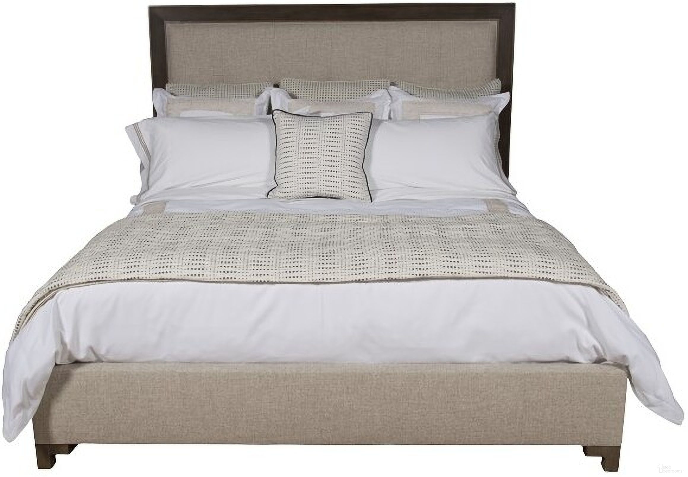 The appearance of Lawrence King Bed In White designed by Vanguard Furniture in the transitional interior design. This white piece of furniture  was selected by 1StopBedrooms from Lawrence Collection to add a touch of cosiness and style into your home. Sku: T561CKPF. Bed Size: King. Material: Upholstery.