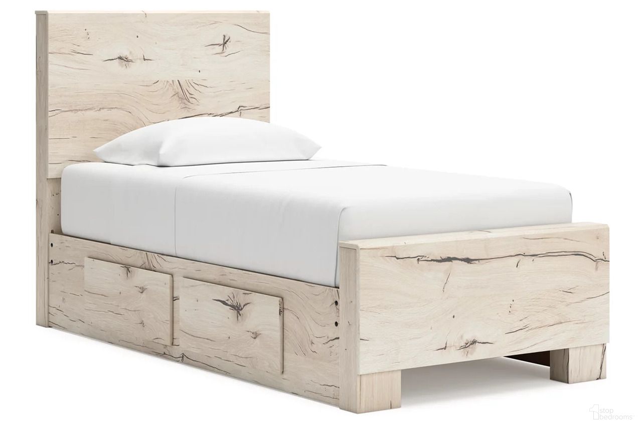 The appearance of Lawroy Twin Panel Bed with Storage In Light Natural designed by Signature Design by Ashley in the transitional interior design. This light natural piece of furniture  was selected by 1StopBedrooms from Lawroy Collection to add a touch of cosiness and style into your home. Sku: B100-11;B2310-50;B2310-50;B2310-52;B2310-53. Bed Type: Panel Bed. Material: Wood. Bed Size: Twin.