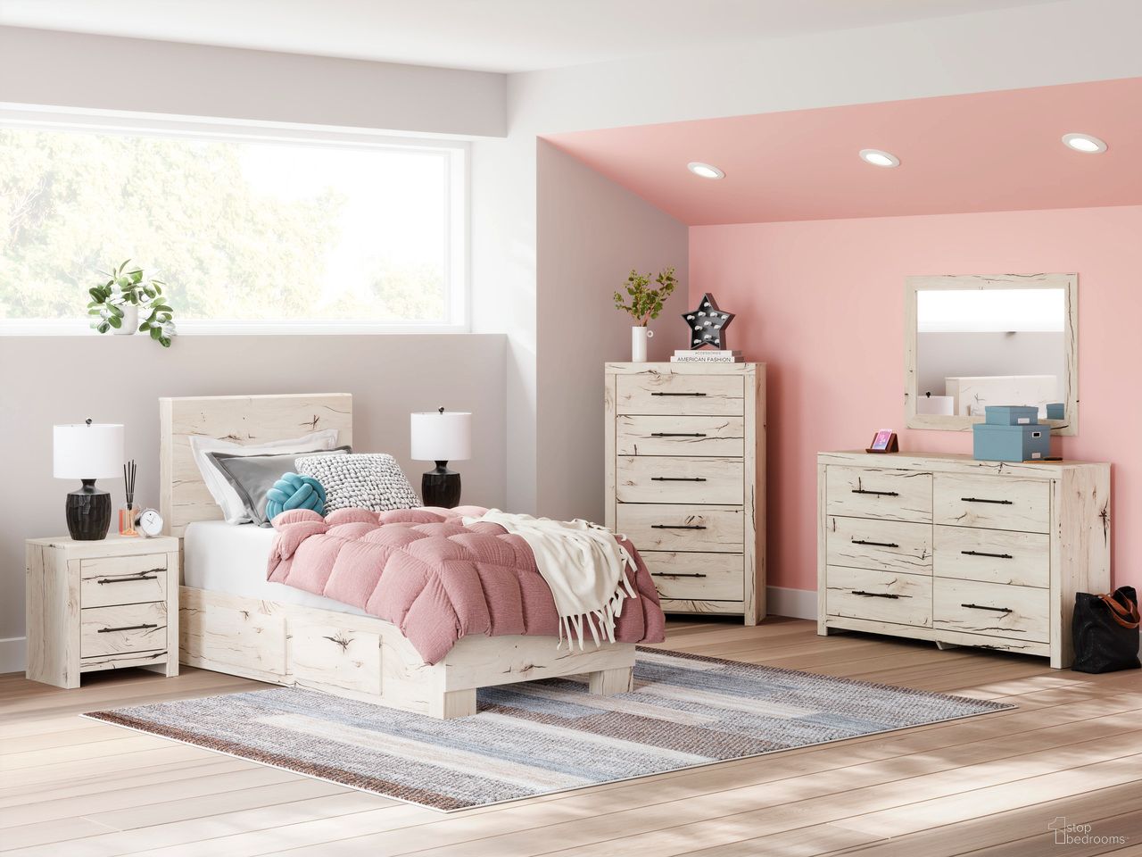 The appearance of Lawroy Youth Storage Bedroom Set In Light Natural designed by Signature Design by Ashley in the transitional interior design. This light natural piece of furniture was selected by 1StopBedrooms from Lawroy Collection to add a touch of cosiness and style into your home. Sku: B100-11;B2310-50;B2310-50;B2310-52;B2310-53;B2310-92. Bed Type: Panel Bed. Material: Wood. Bed Size: Twin.