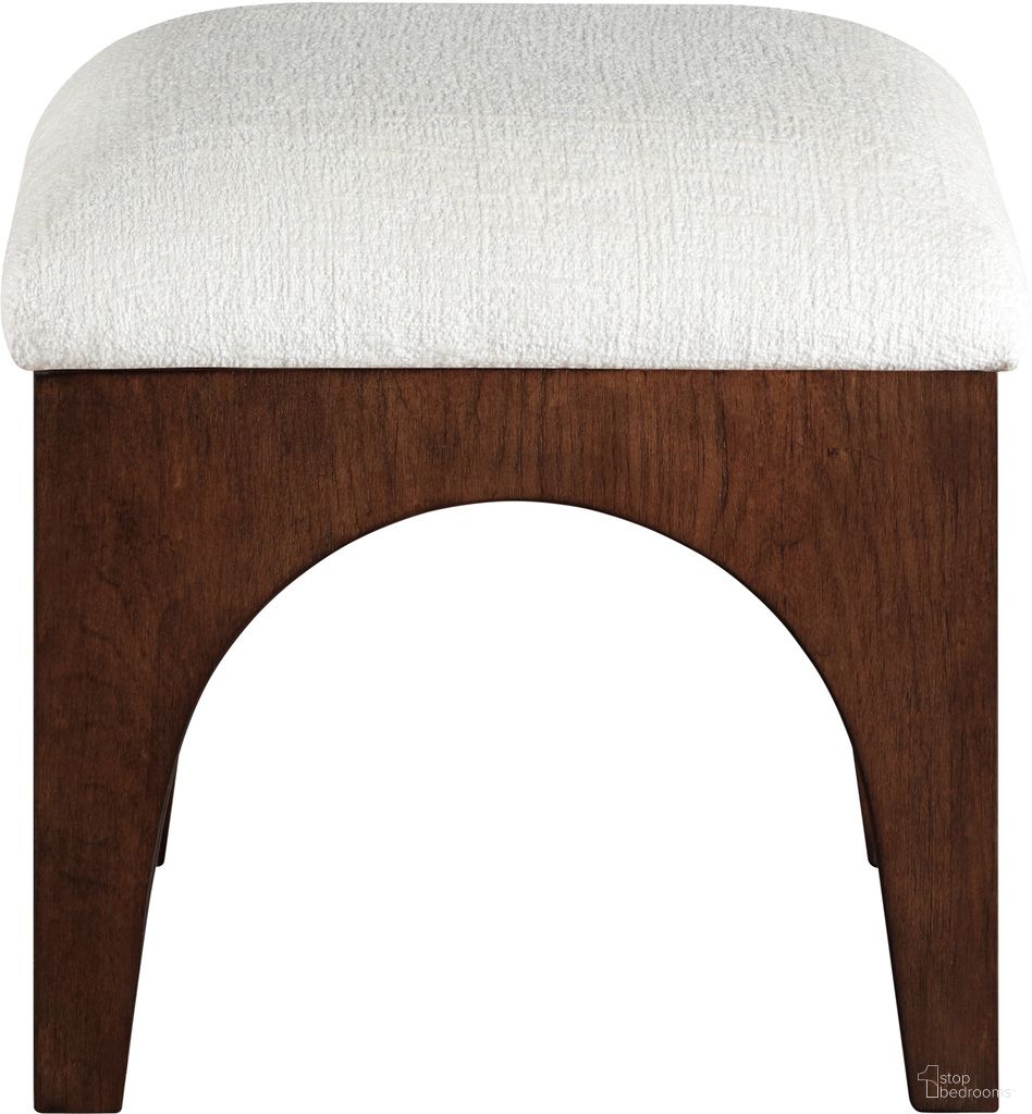 Lawson Chenille Fabric Upholstered Ottoman In Cream and Brown Walnut