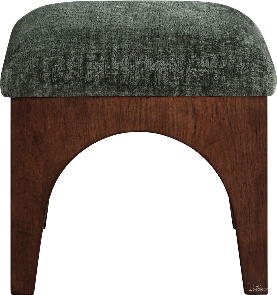 Lawson Chenille Fabric Upholstered Ottoman In Green and Brown Walnut