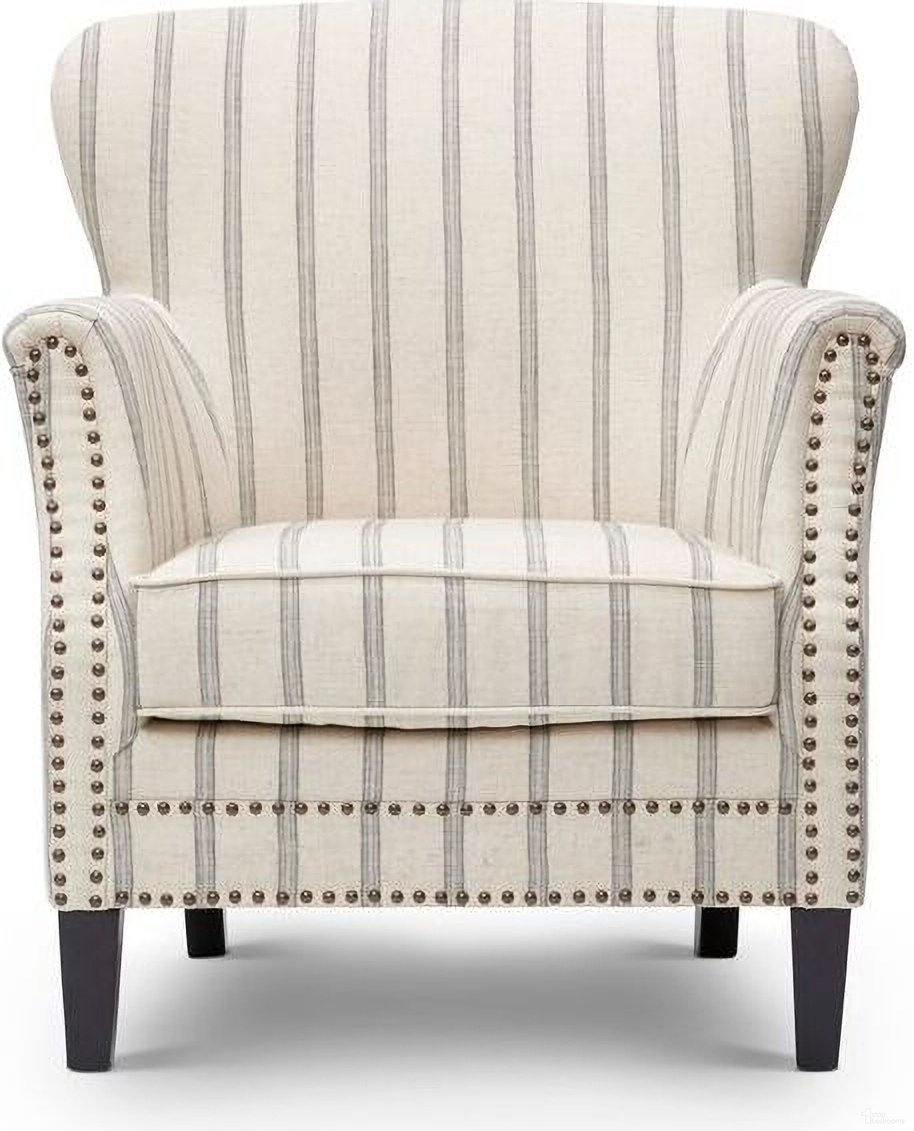 The appearance of Layla Upholstered Accent Chair with Nailhead Trim In Flax designed by Jofran in the transitional interior design. This flax piece of furniture was selected by 1StopBedrooms from Layla Collection to add a touch of cosiness and style into your home. Sku: LAYLA-CH-FLAX. Material: MDF. Key Features: Nailhead Trim.