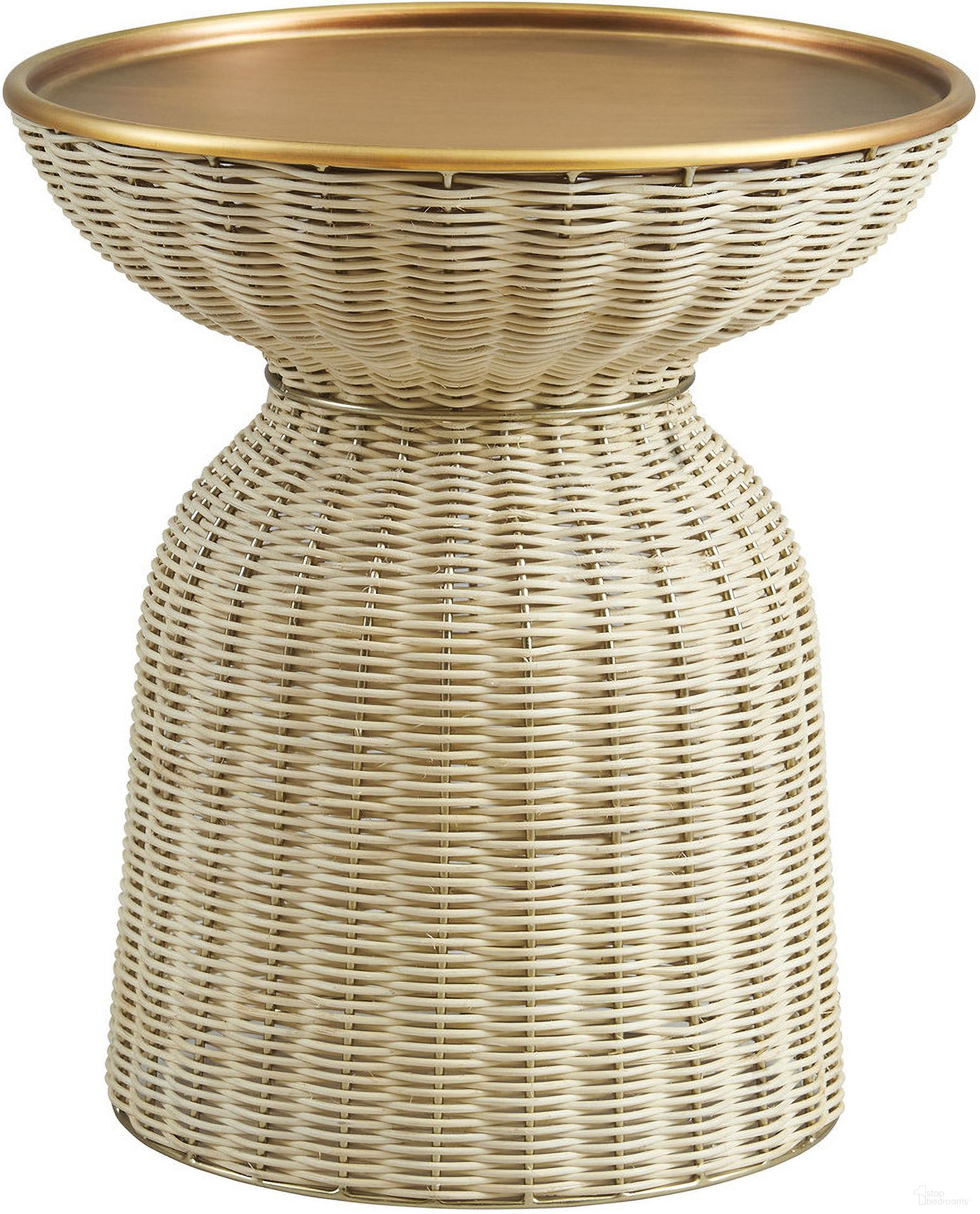 The appearance of Lazaro Round Rattan Side Table In Burnished Brass Natural designed by Modway in the modern / contemporary interior design. This burnished brass natural piece of furniture  was selected by 1StopBedrooms from Lazaro Collection to add a touch of cosiness and style into your home. Sku: EEI-7189-BBR-NAT. Material: Rattan.