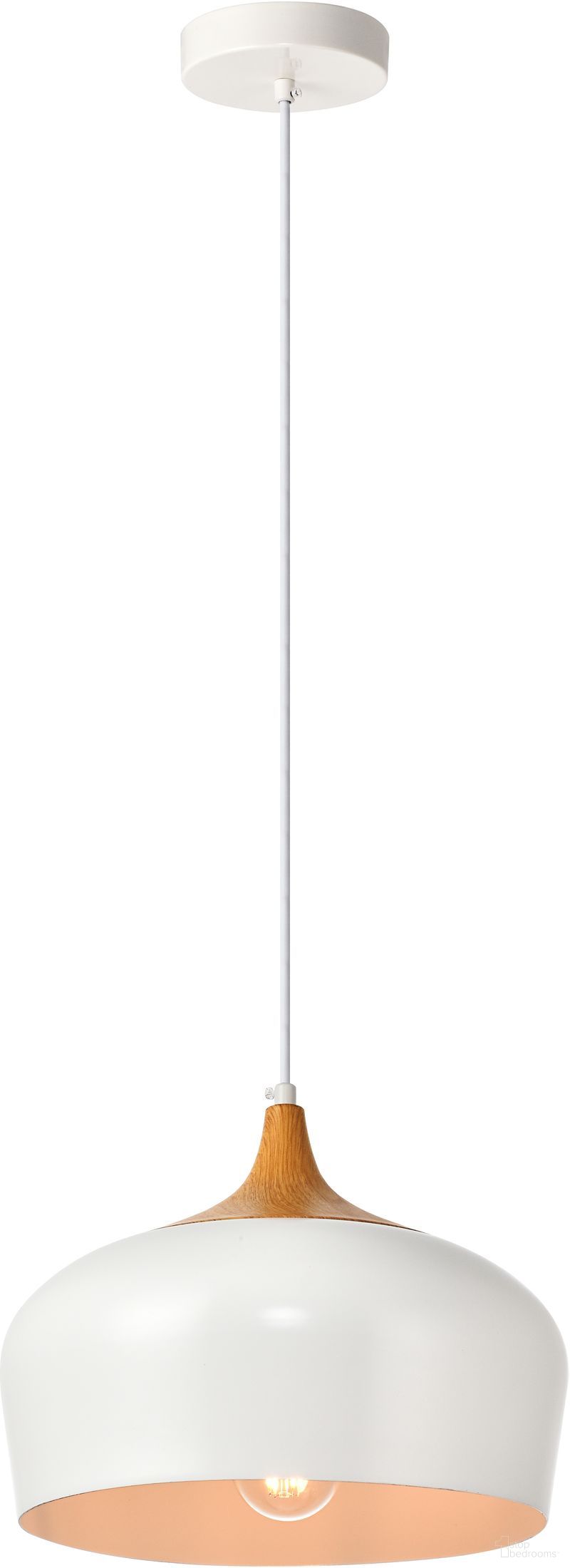 Nora 11.5" White And Natural Wood 1 Light Pendant