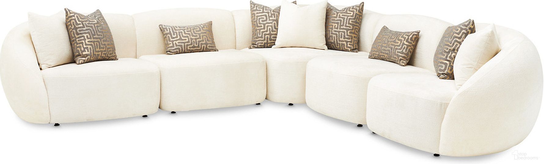 The appearance of Le Montreaux 5-Piece Modular Sectional In Gardenia designed by Michael Amini in the modern / contemporary interior design. This cloud white piece of furniture was selected by 1StopBedrooms from Le Montreaux Collection to add a touch of cosiness and style into your home. Sku: LFR-MTRX832-GNA-000;LFR-MTRX833-GNA-000;LFR-MTRX830-GNA-000;LFR-MTRX830-GNA-000;LFR-MTRX884-GNA-000. Material: Chenille.