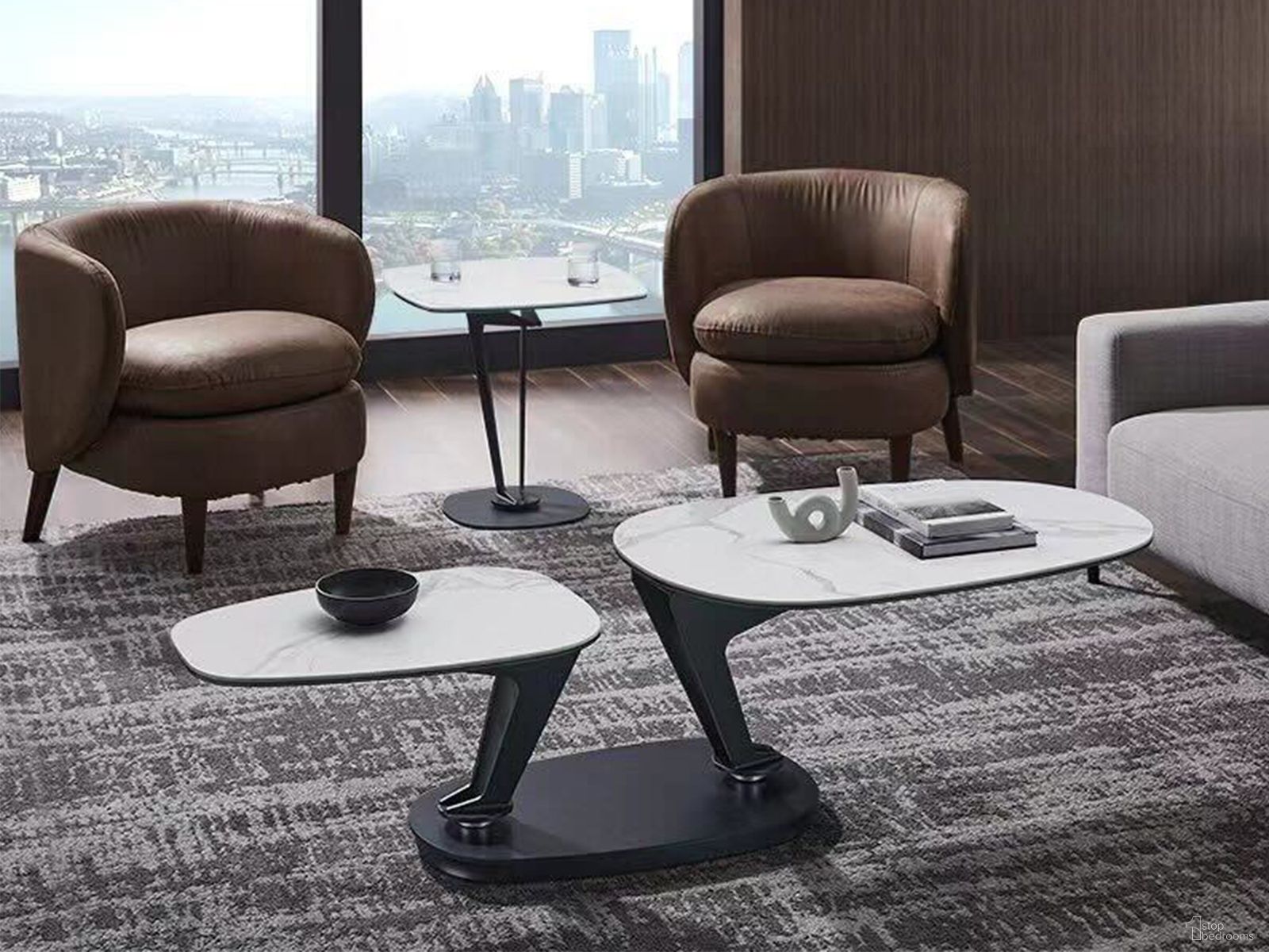 The appearance of Leaf Marbled Porcelain Occasional Table Set In White designed by Casabianca Home in the modern / contemporary interior design. This white piece of furniture was selected by 1StopBedrooms from Leaf Collection to add a touch of cosiness and style into your home. Sku: CB-230WM;CB-230STW. Material: Porcelain.