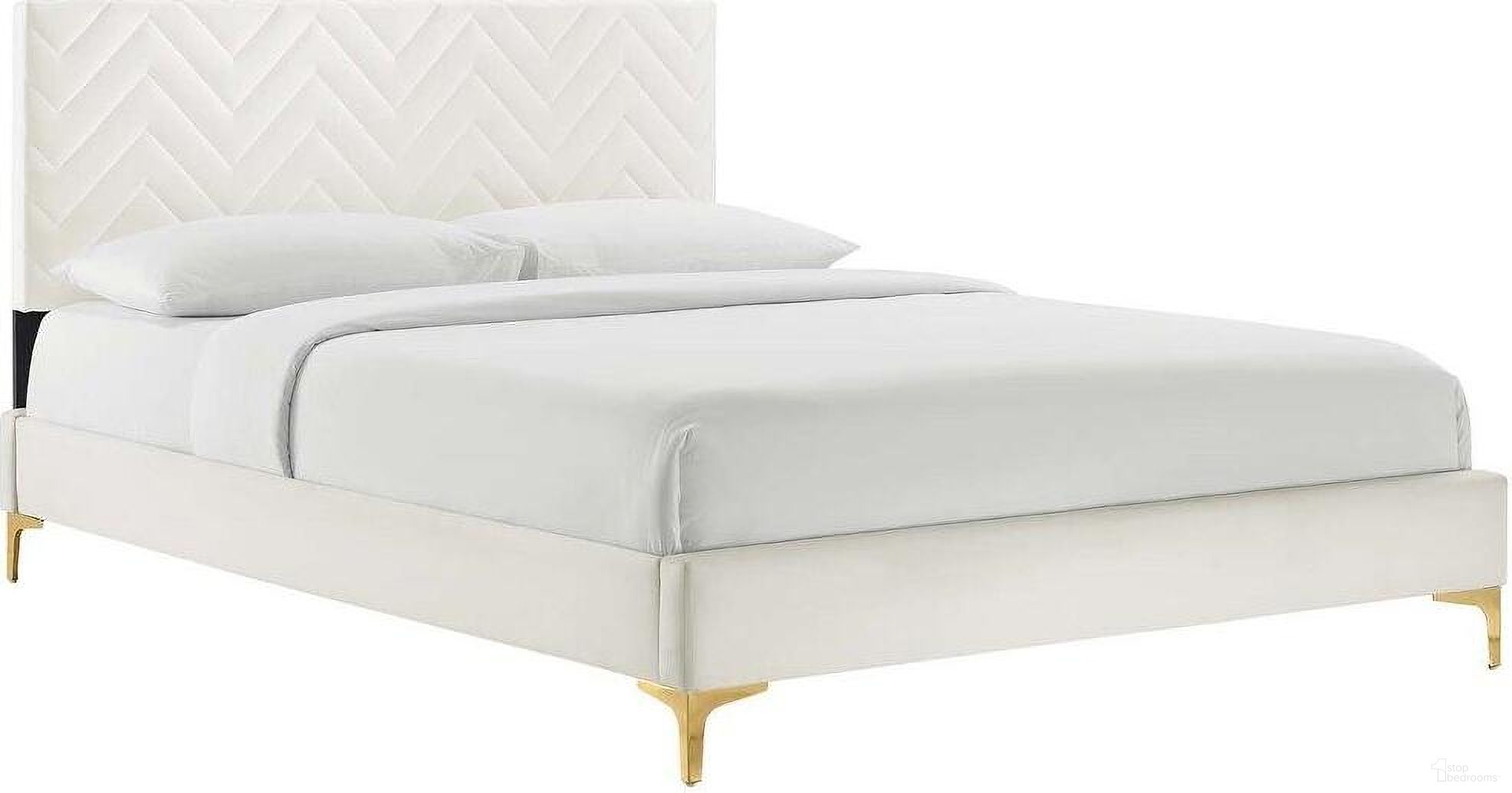 Leah Chevron Tufted Performance Velvet Full Platform Bed In White MOD-6993-WHI