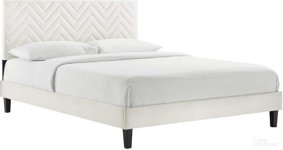 Leah Chevron Tufted Performance Velvet Twin Platform Bed In White MOD-6989-WHI