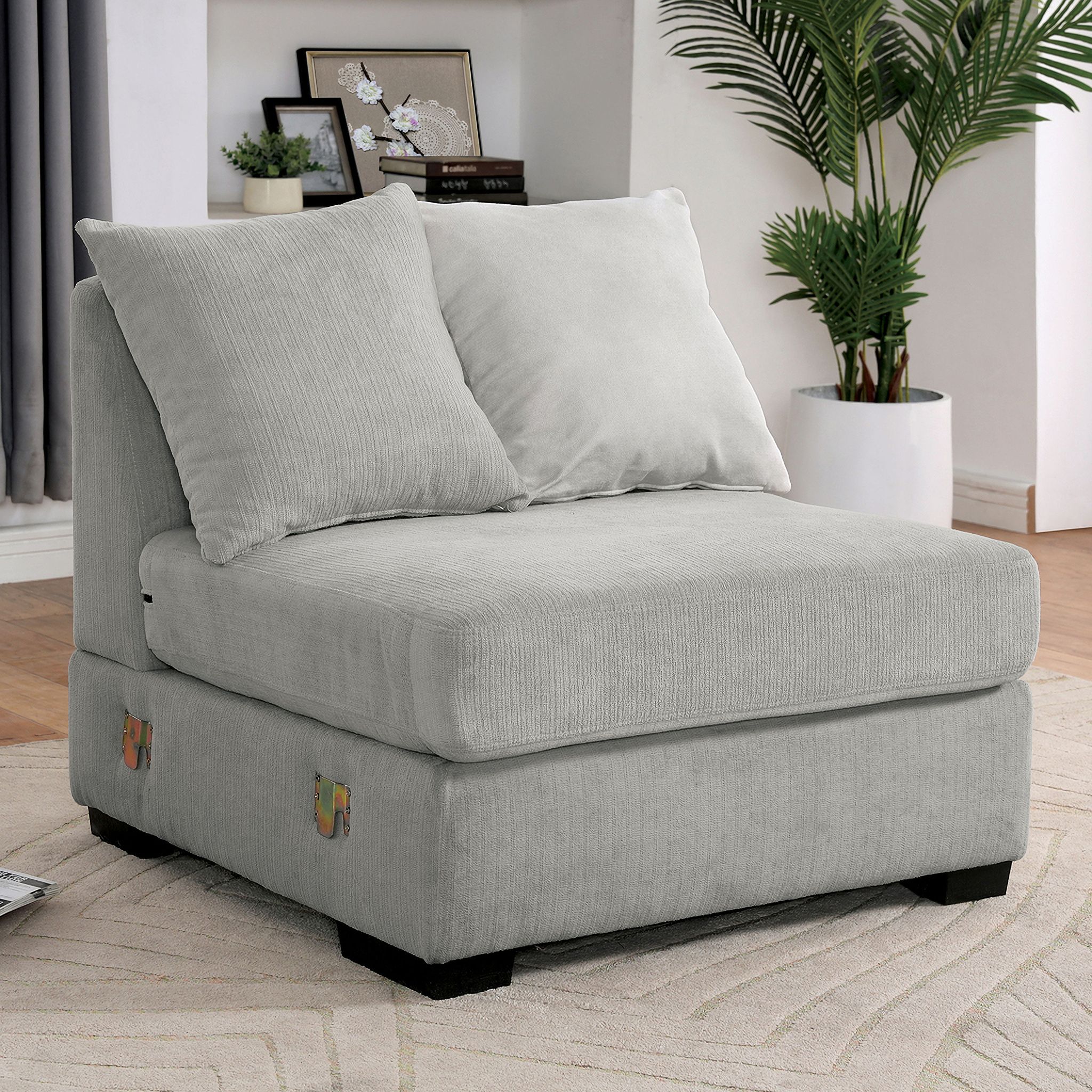 The appearance of Leandra Chair In Light Gray designed by Furniture of America in the modern / contemporary interior design. This light gray piece of furniture was selected by 1StopBedrooms from Leandra Collection to add a touch of cosiness and style into your home. Sku: CM6258LG-AC. Material: Chenille.