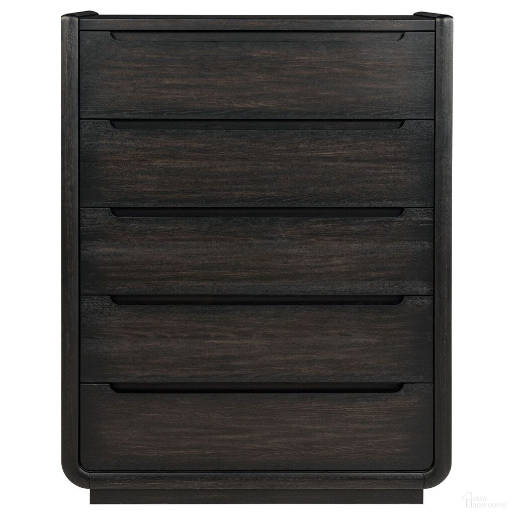 The appearance of Leandro 5-Drawer Bedroom Chest of Drawers In Burnished Black designed by Coaster in the modern / contemporary interior design. This burnished black piece of furniture was selected by 1StopBedrooms from Leandro Collection to add a touch of cosiness and style into your home. Sku: 222495. Material: MDF.