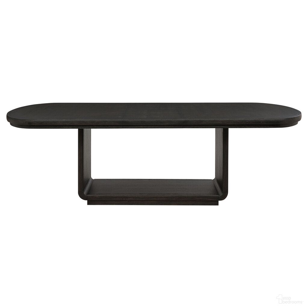 The appearance of Leandro 78-Inch Extension Dining Room Table In Burnished Black designed by Coaster in the modern / contemporary interior design. This burnished black piece of furniture was selected by 1StopBedrooms from Leandro Collection to add a touch of cosiness and style into your home. Sku: 115391. Table Base Style: Pedestal. Table Top Shape: Oval. Material: Ash Veneer. Size: 43" x 77".