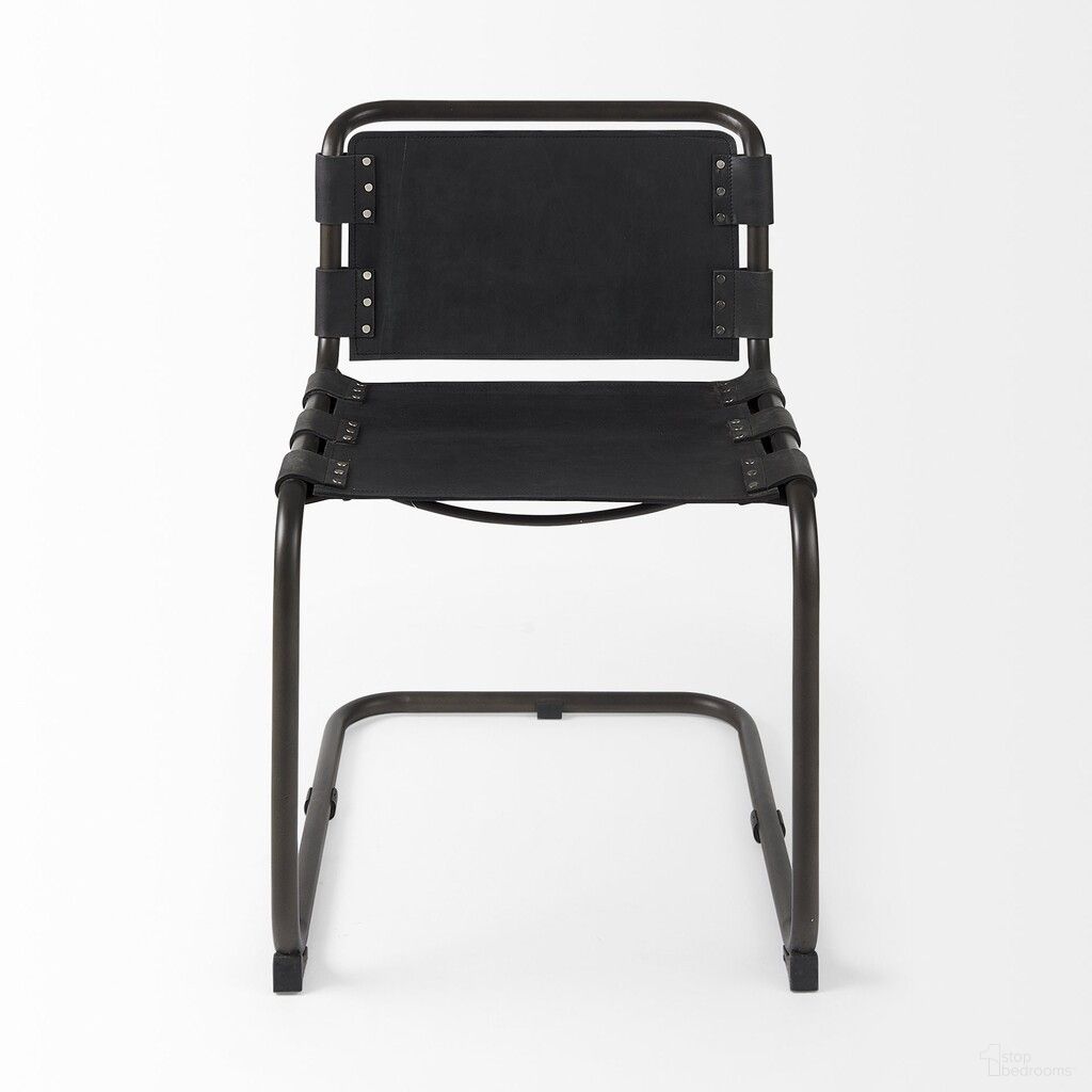 Leather Metal Open Back Dining Side Chair In Black