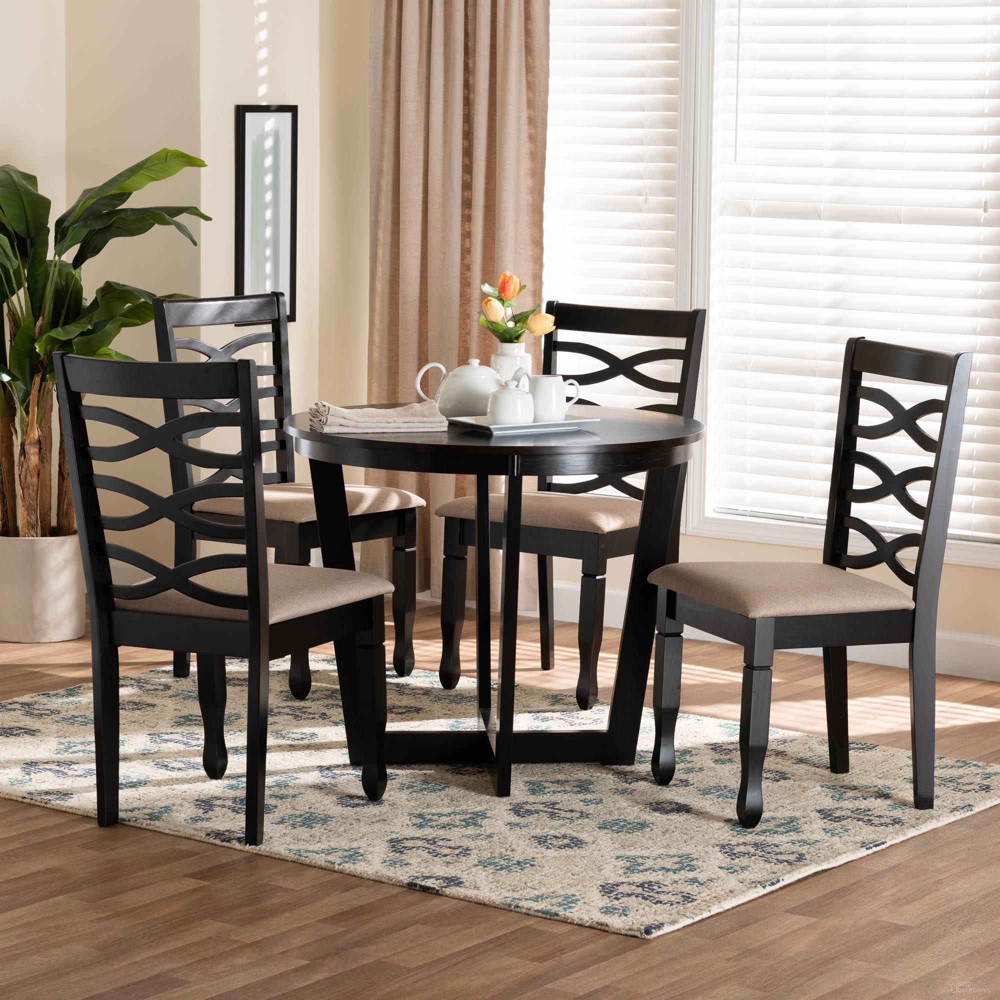 The appearance of Leda Fabric and Wood 5-Piece Dining Set In Sand and Dark Brown designed by Baxton Studio in the modern / contemporary interior design. This sand and dark brown piece of furniture was selected by 1StopBedrooms from Leda Collection to add a touch of cosiness and style into your home. Sku: Leda-Sand/Dark Brown-5PC Dining Set. Table Base Style: Trestle. Table Top Shape: Round. Material: Rubberwood. Size: 35".