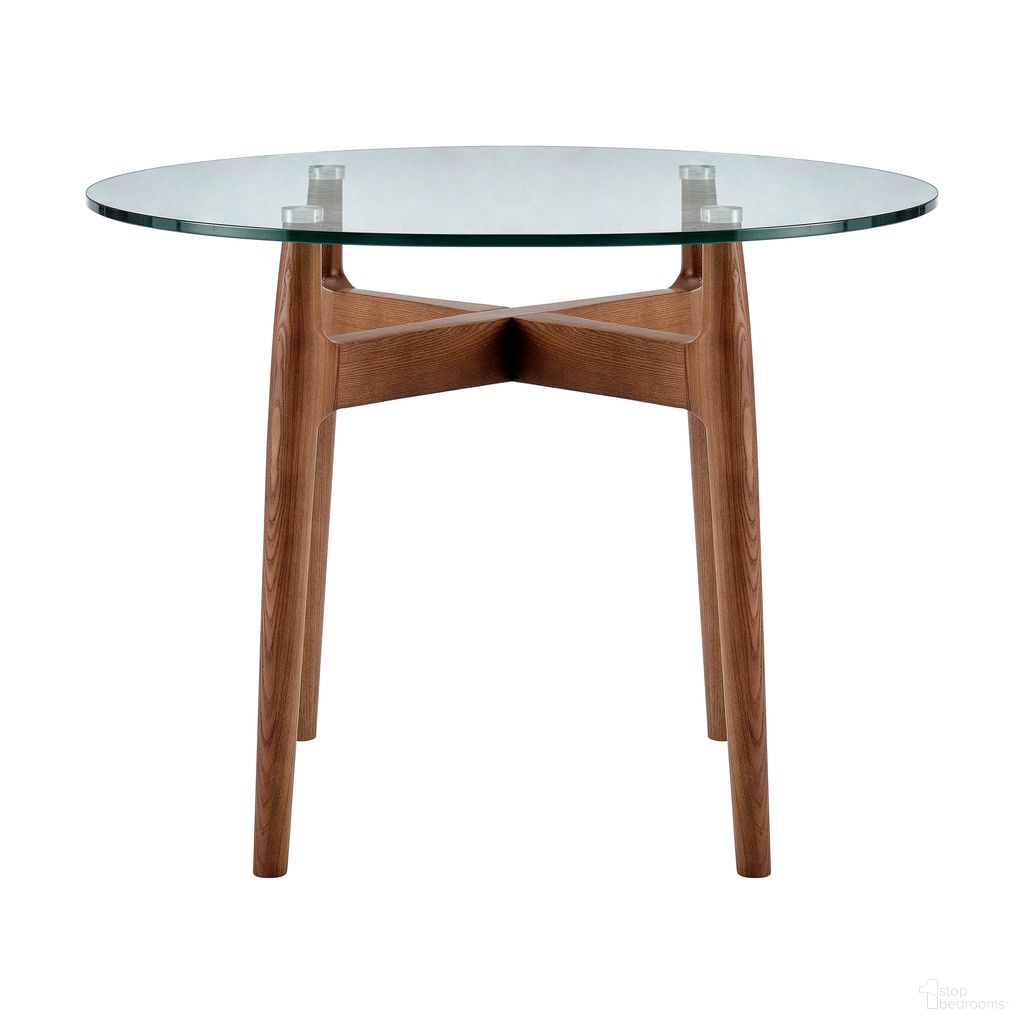 The appearance of Ledell 42 Inch Bistro Table In Clear and Walnut designed by Euro Style in the modern / contemporary interior design. This clear/walnut piece of furniture  was selected by 1StopBedrooms from Ledell Collection to add a touch of cosiness and style into your home. Sku: 38965CLR-A;38965CLR-B. Table Base Style: Trestle. Table Top Shape: Round. Material: Glass. Size: 42".