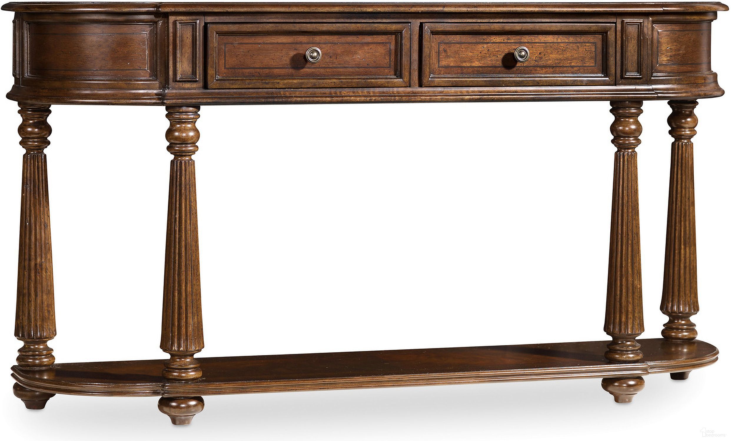 The appearance of Leesburg Dark Wood Demilune Hall Console designed by Hooker in the traditional interior design. This dark wood piece of furniture was selected by 1StopBedrooms from Leesburg Collection to add a touch of cosiness and style into your home. Sku: 5381-80151. Material: Veneer.