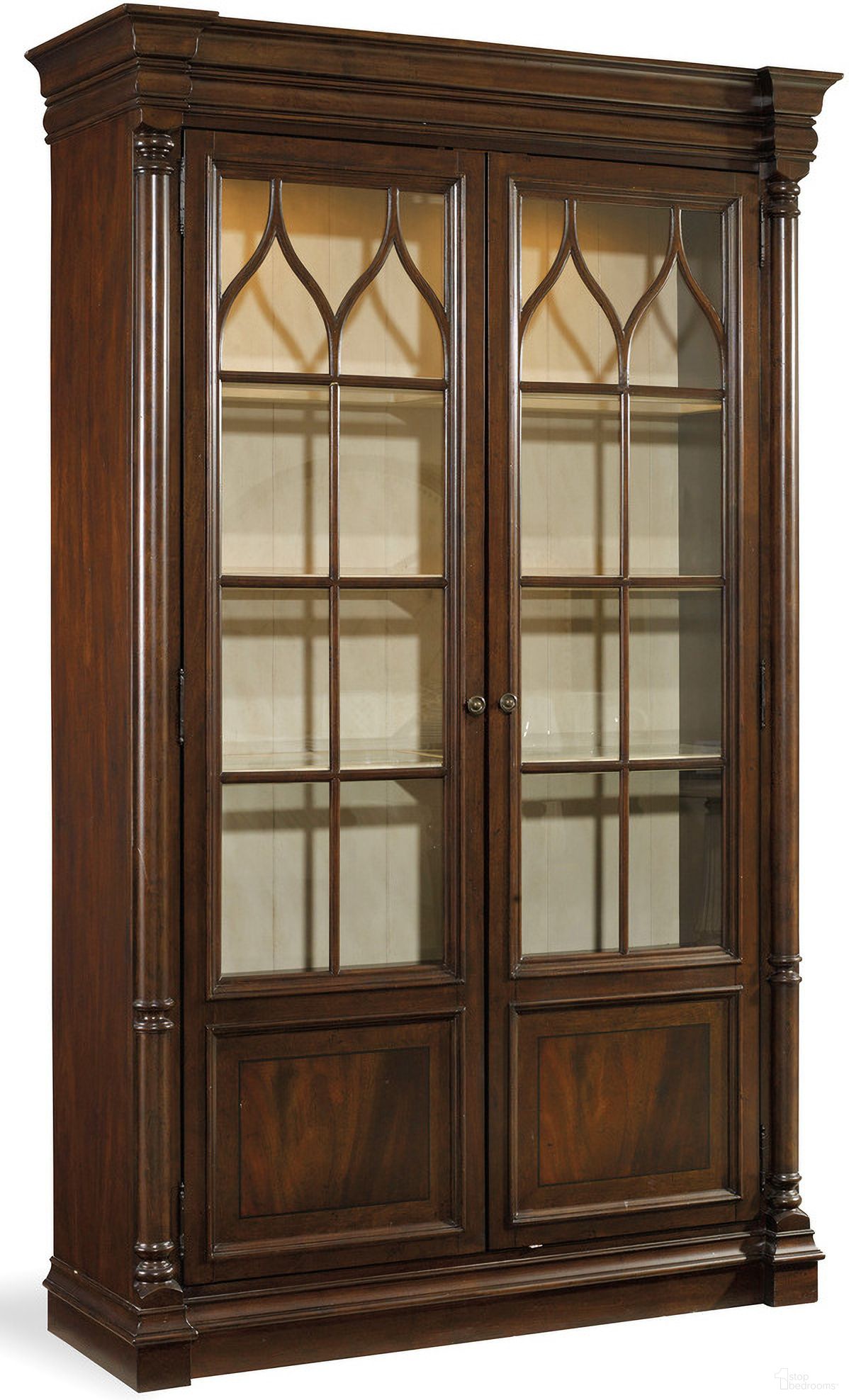 The appearance of Leesburg Dark Wood Display Cabinet designed by Hooker in the traditional interior design. This dark wood piece of furniture was selected by 1StopBedrooms from Leesburg Collection to add a touch of cosiness and style into your home. Sku: 5381-75906. Material: Mahogany.
