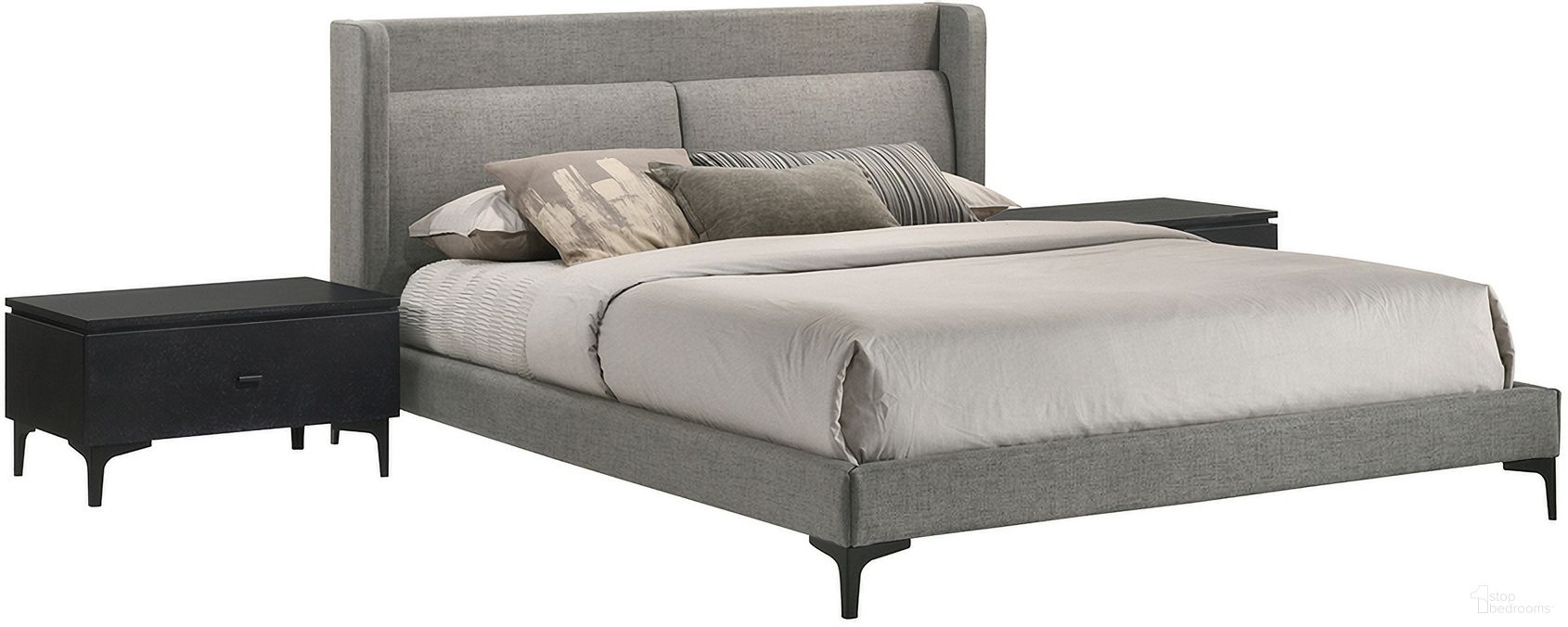 The appearance of Legend 3 Piece Queen Platform Bed and Nightstands Bedroom Set In Gray designed by Armen Living in the modern / contemporary interior design. This gray piece of furniture  was selected by 1StopBedrooms from Legend Collection to add a touch of cosiness and style into your home. Sku: LCLEBDCHQNBX1;LCLEBDCHQNBX2;LCLELABL;LCLELABL. Bed Type: Platform Bed. Material: Wood. Bed Size: Queen.