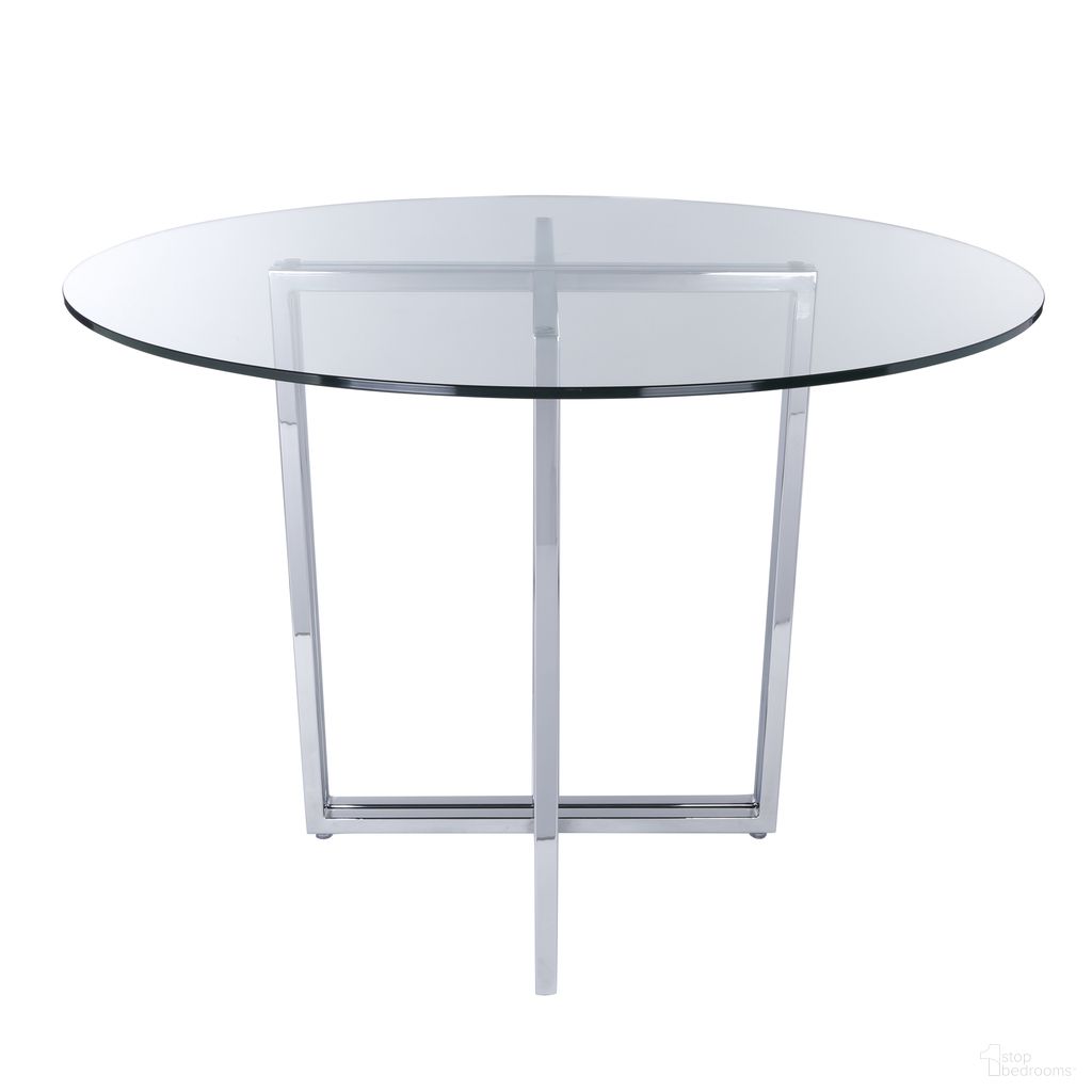 The appearance of Legend 36 Inch Round Table In Clear and Chrome designed by Euro Style in the modern / contemporary interior design. This clear/chrome piece of furniture  was selected by 1StopBedrooms from Glass Top Collection to add a touch of cosiness and style into your home. Sku: 02980-CLR;81040CHRM. Table Base Style: Trestle. Table Top Shape: Round. Material: Glass. Size: 36".