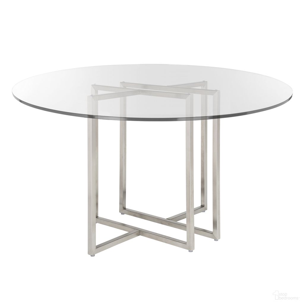 The appearance of Legend 48 Inch Round Table In Clear and Brushed Stainless Steel designed by Euro Style in the modern / contemporary interior design. This clear/brushed stainless steel piece of furniture  was selected by 1StopBedrooms from Glass Top Collection to add a touch of cosiness and style into your home. Sku: 02984-CLR;81042SS. Table Base Style: Trestle. Table Top Shape: Round. Material: Glass. Size: 48".