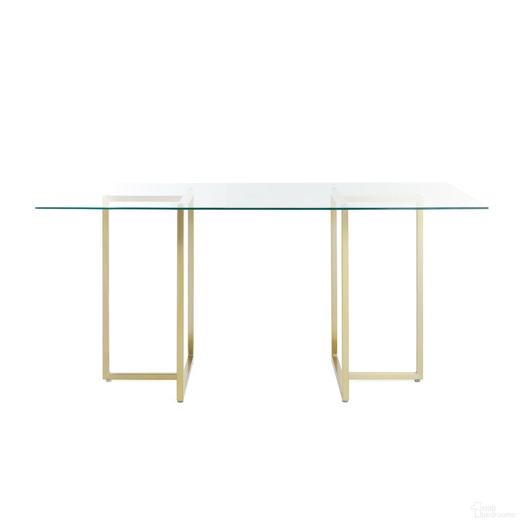 The appearance of Legend 48x29 Rectangular Table In Clear and Matte Brushed Gold designed by Euro Style in the modern / contemporary interior design. This clear/matte brushed gold piece of furniture  was selected by 1StopBedrooms from Glass Top Collection to add a touch of cosiness and style into your home. Sku: 82948-CLR;81049MBG. Table Base Style: Double Pedestal. Material: Glass. Table Top Shape: Rectangular. Size: 29" x 48".