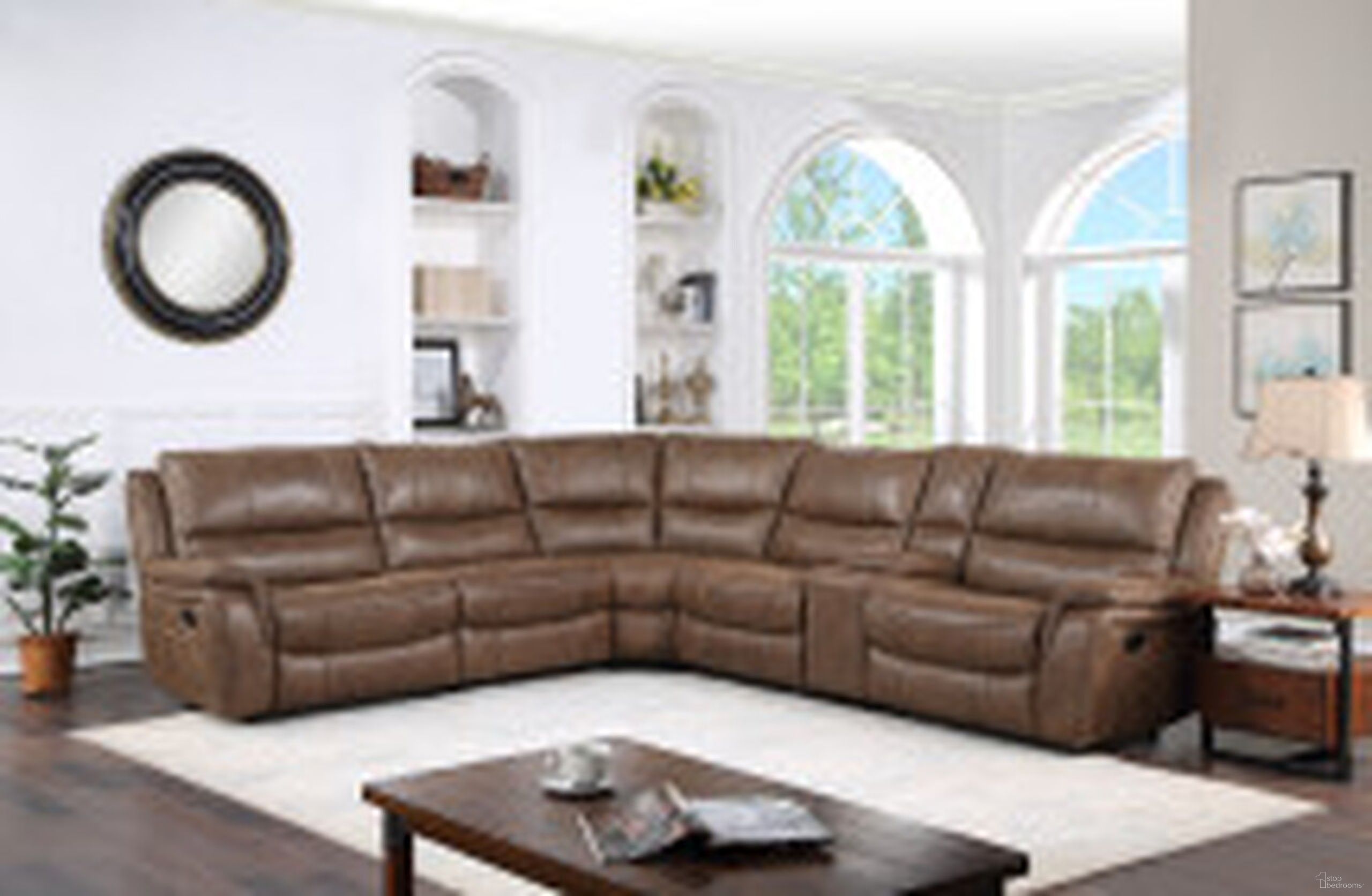 The appearance of Lehi 6 Piece Manual Reclining Sectional In Cocoa Brown designed by Steve Silver in the transitional interior design. This cocoa brown piece of furniture was selected by 1StopBedrooms from Lehi Collection to add a touch of cosiness and style into your home. Sku: LH9750ACB;LH9750ARB;LH9750CB;LH9750LRB;LH9750RRB;LH9750WB. Material: Leather. Layout: L-Shape.