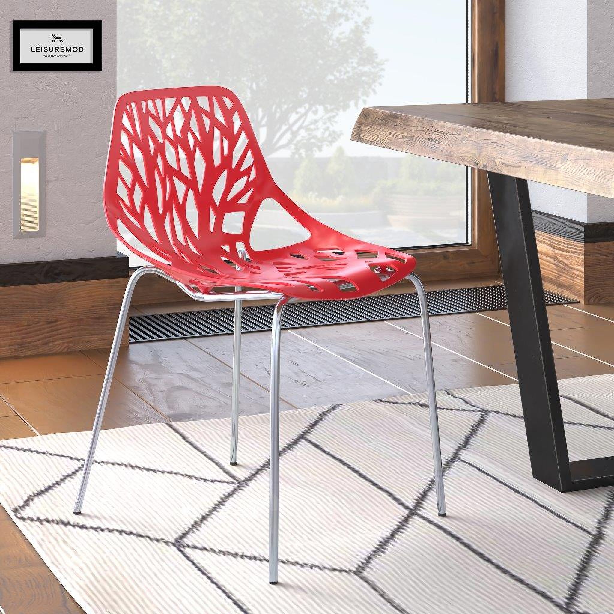 The appearance of LeisureMod Asbury Red Dining Chair with Chromed Legs designed by LeisureMod in the modern / contemporary interior design. This red piece of furniture was selected by 1StopBedrooms from Asbury Collection to add a touch of cosiness and style into your home. Sku: AC16R. Material: Polypropylene. Chair Type: Side Chair.