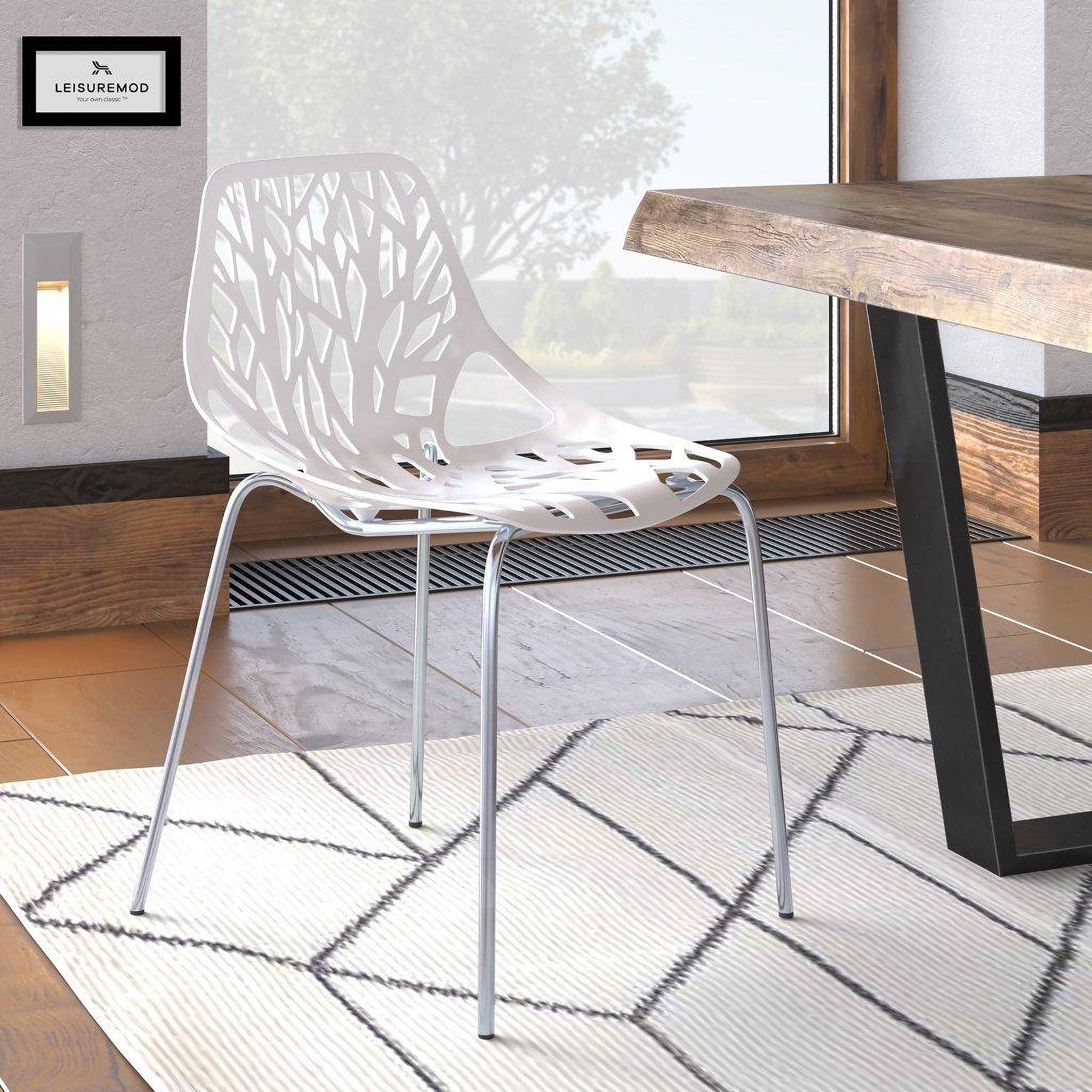 The appearance of LeisureMod Asbury White Dining Chair with Chromed Legs designed by LeisureMod in the modern / contemporary interior design. This white piece of furniture was selected by 1StopBedrooms from Asbury Collection to add a touch of cosiness and style into your home. Sku: AC16W. Material: Polypropylene. Chair Type: Side Chair.