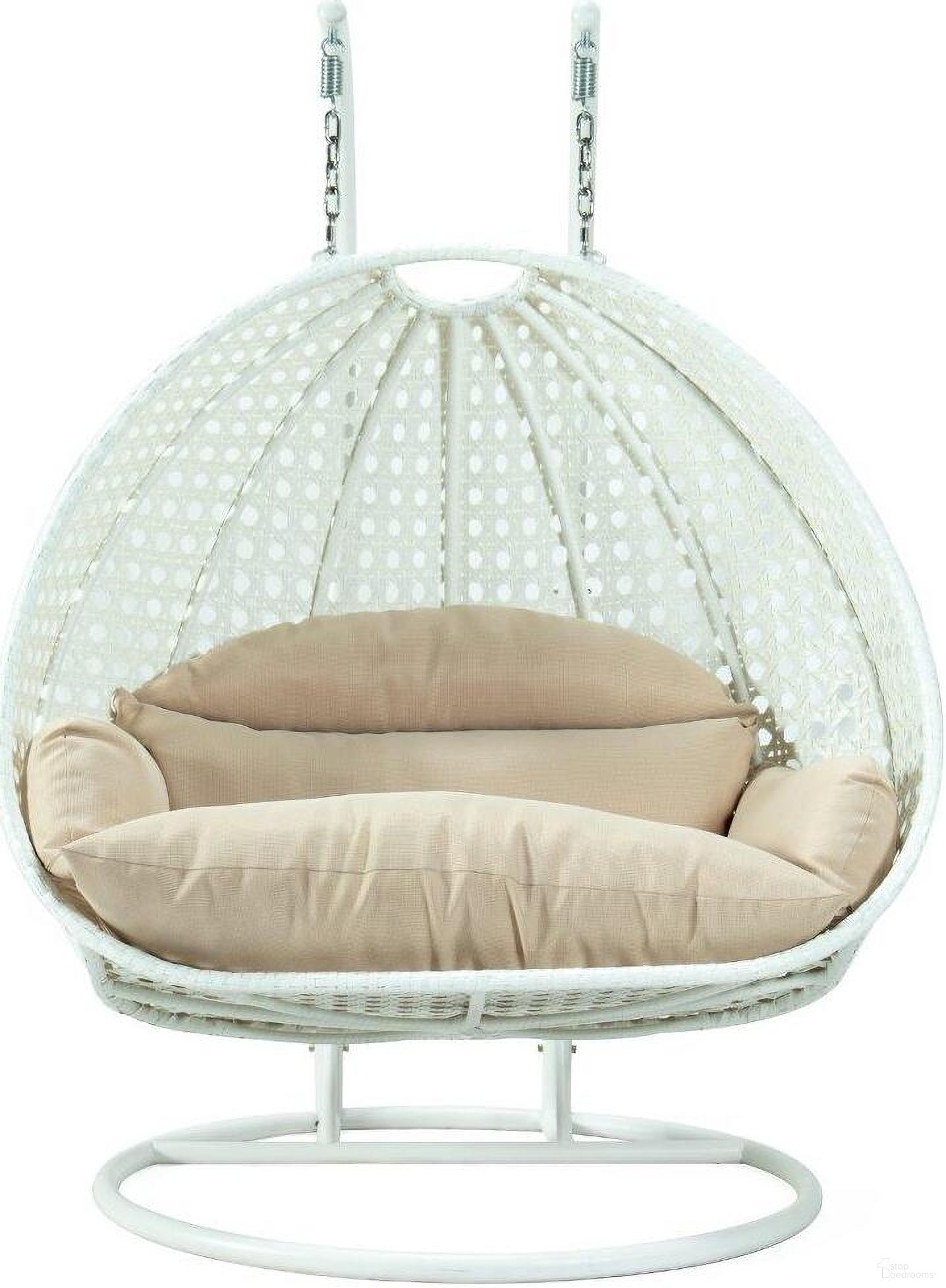 The appearance of Wicker Hanging 2 Person Egg Swing Chair In Beige/White designed by LeisureMod in the modern / contemporary interior design. This beige piece of furniture was selected by 1StopBedrooms from to add a touch of cosiness and style into your home. Sku: ESCW-57BG. Material: Wicker.