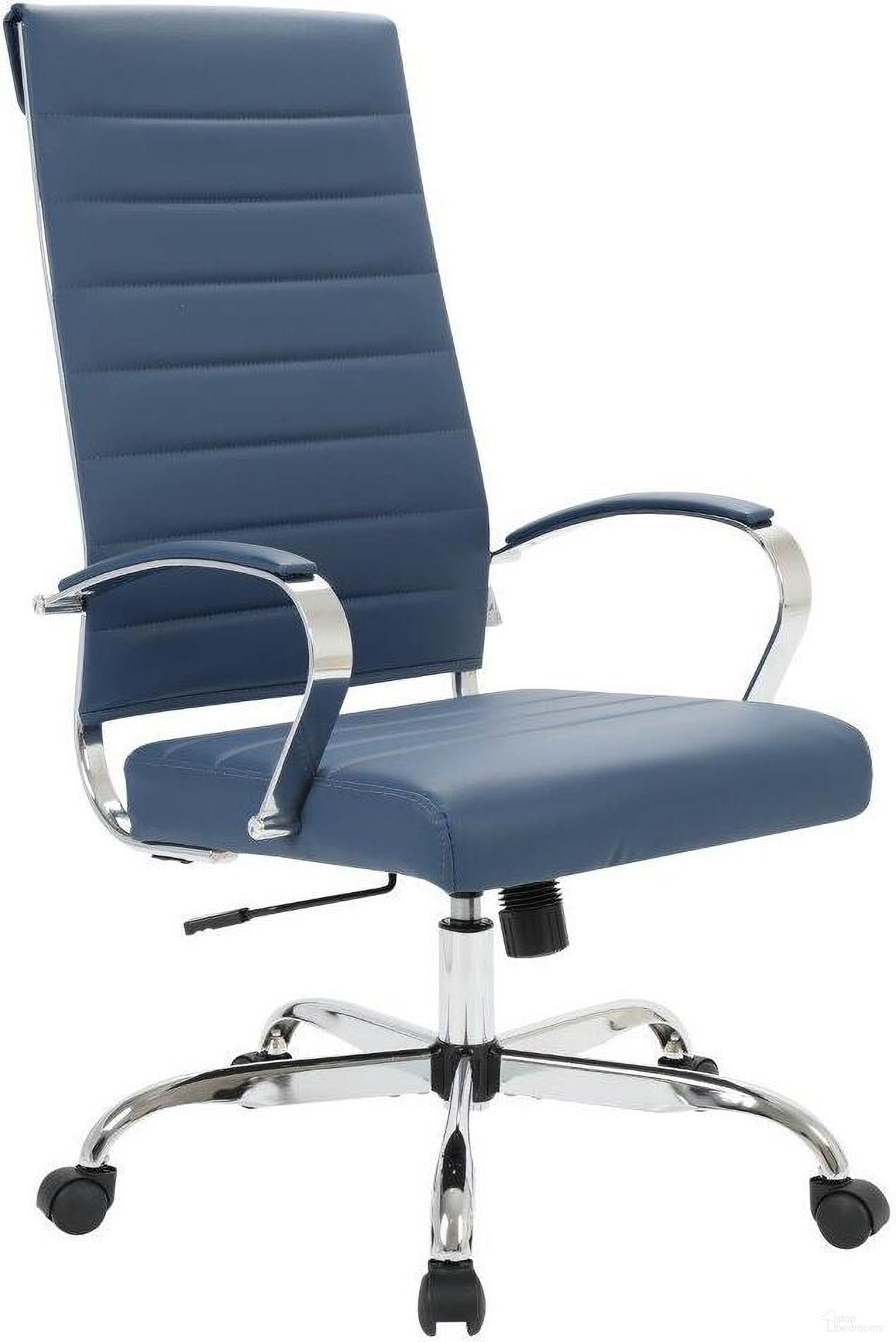The appearance of Leisuremod Benmar High-Back Leather Office Chair BOT19BUL designed by LeisureMod in the modern / contemporary interior design. This navy blue piece of furniture was selected by 1StopBedrooms from Benmar Collection to add a touch of cosiness and style into your home. Sku: BOT19BUL. Material: Leather.