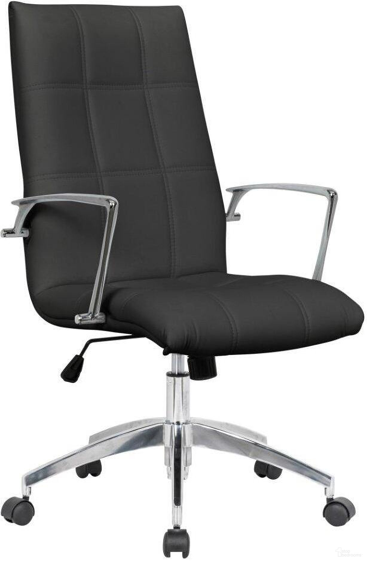 The appearance of LeisureMod Benmar Home Black Leather Office Chair designed by LeisureMod in the modern / contemporary interior design. This black piece of furniture  was selected by 1StopBedrooms from Benmar Collection to add a touch of cosiness and style into your home. Sku: BO19BLL. Material: Leather.