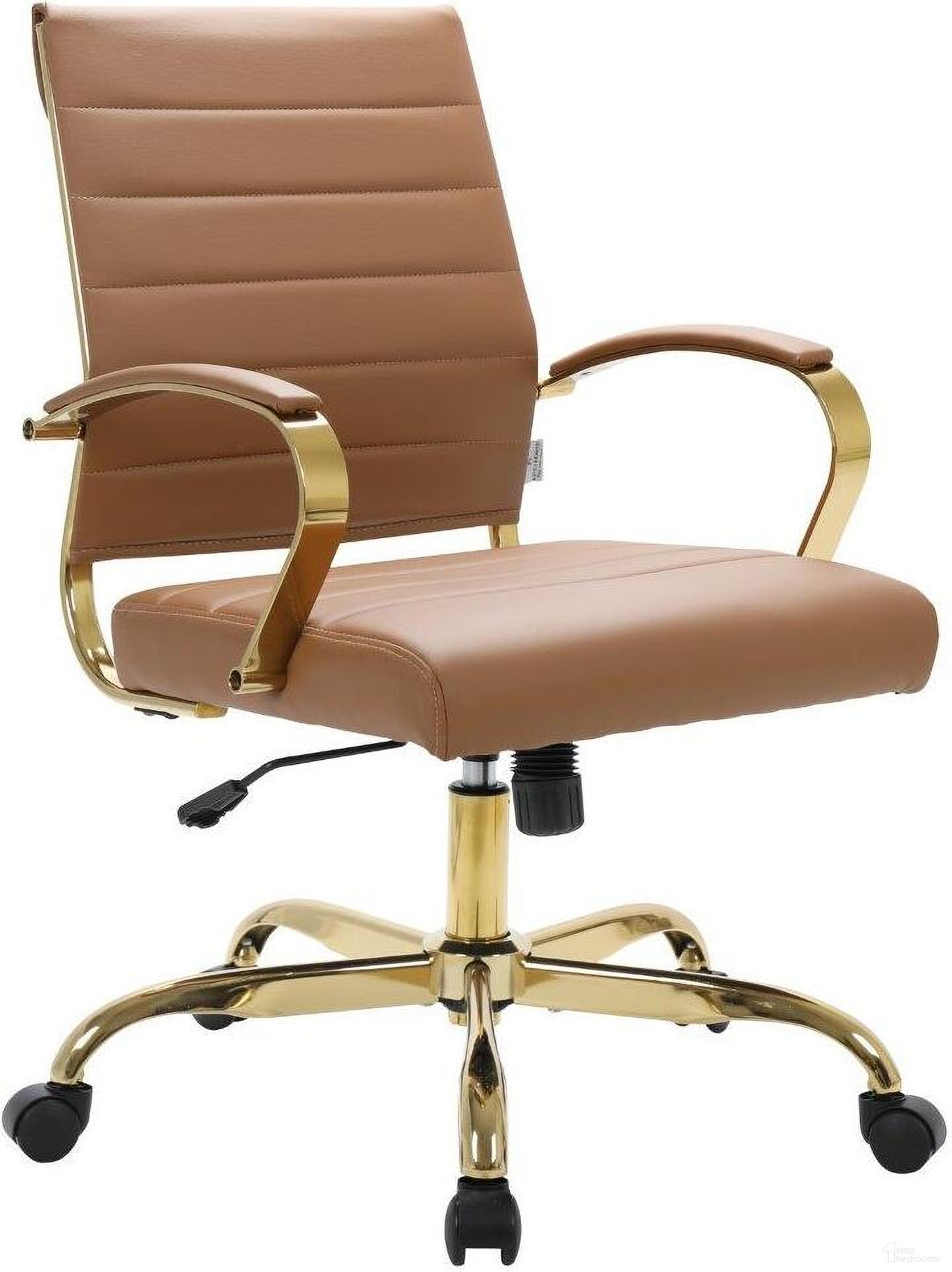 Benmar Home Leather Office Chair With Gold Frame In Light Brown