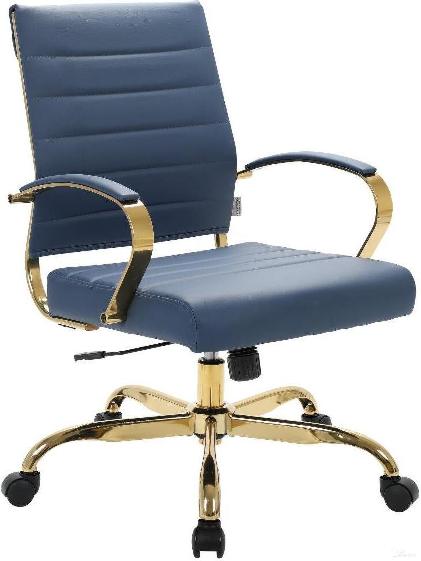 The appearance of Benmar Home Leather Office Chair With Gold Frame In Navy Blue designed by LeisureMod in the modern / contemporary interior design. This navy blue piece of furniture was selected by 1StopBedrooms from Benmar Collection to add a touch of cosiness and style into your home. Sku: BOG19BUL. Material: Leather.
