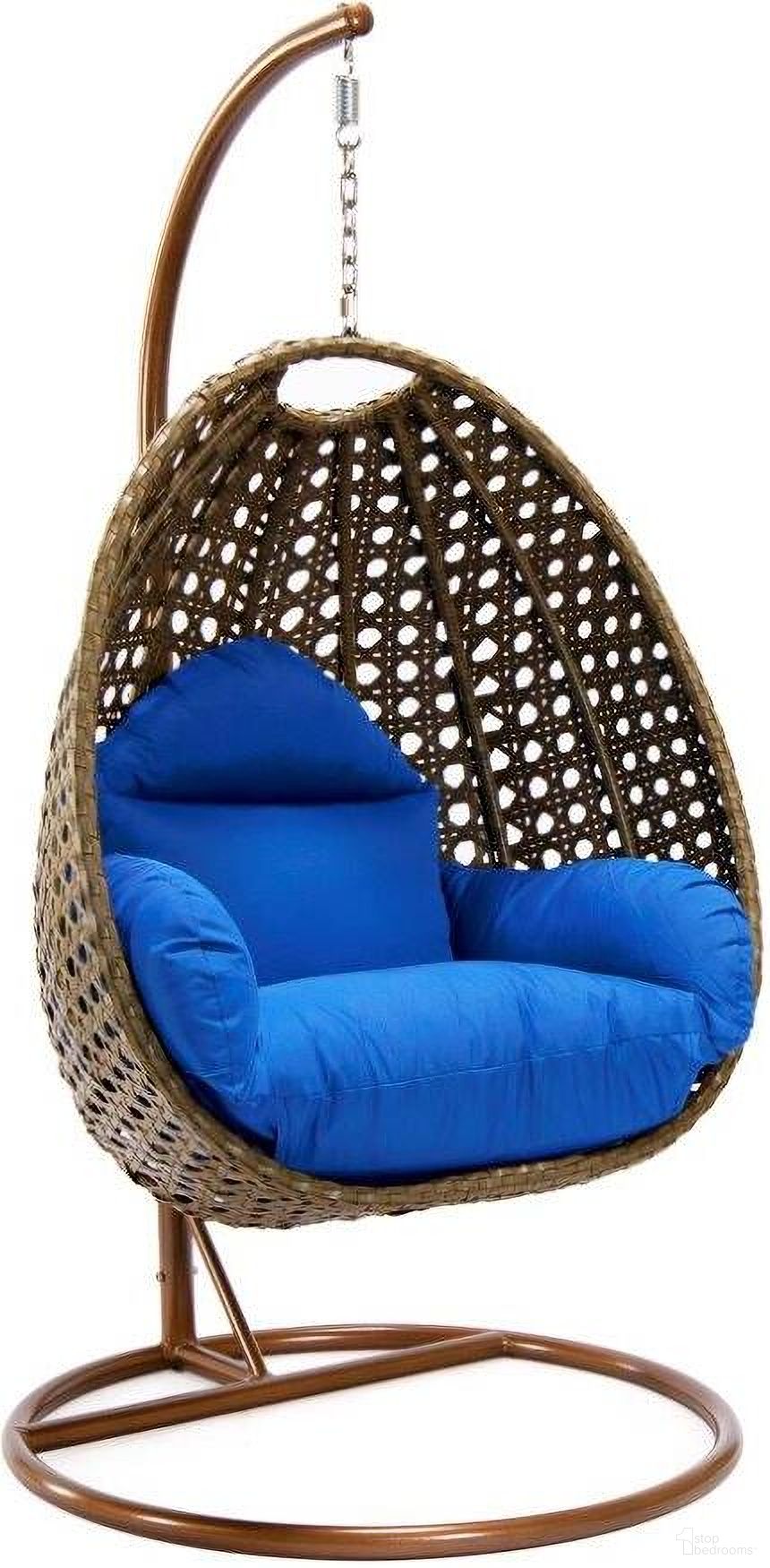 The appearance of Wicker Hanging Egg Swing Chair In Blue/Brown designed by LeisureMod in the modern / contemporary interior design. This blue piece of furniture was selected by 1StopBedrooms from to add a touch of cosiness and style into your home. Sku: ESCBG-40BU. Material: Wicker.