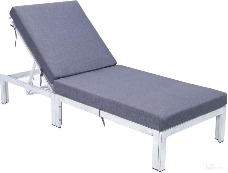 The appearance of LeisureMod Chelsea Modern Outdoor Weathered Grey Chaise Lounge Chair With Cushions In Blue designed by LeisureMod in the modern / contemporary interior design. This blue piece of furniture  was selected by 1StopBedrooms from Chelsea Collection to add a touch of cosiness and style into your home. Sku: CLWGR-77BU. Material: Aluminum.