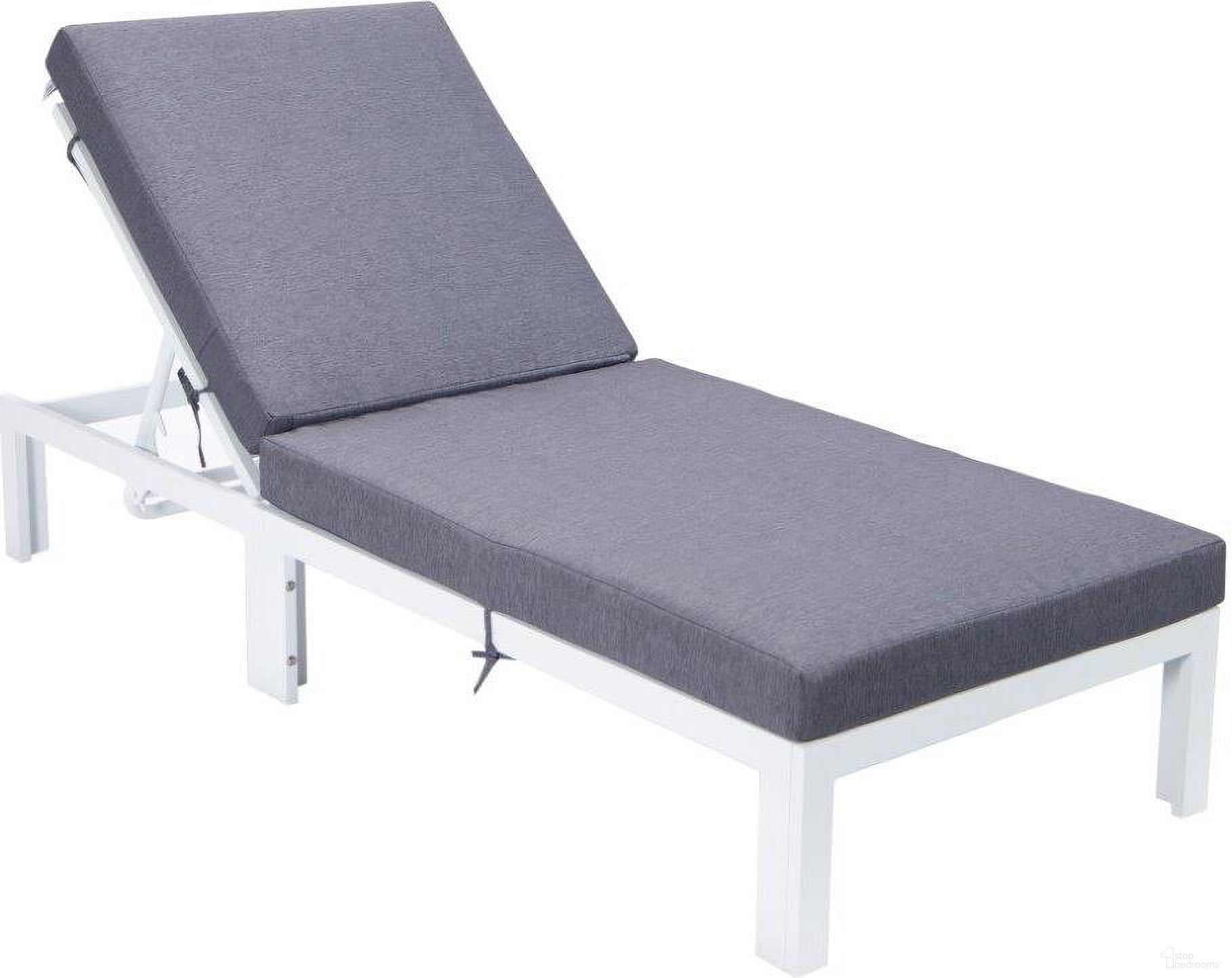 Leisuremod Chelsea Modern Outdoor White Chaise Lounge Chair With Cushions In Blue