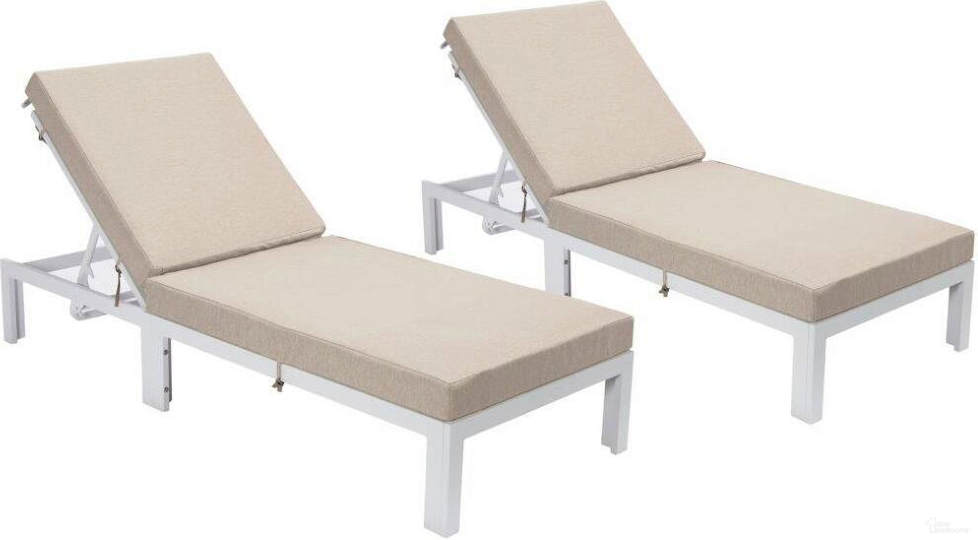 Leisuremod Chelsea Modern Outdoor White Chaise Lounge Chair With Cushions Set Of 2 In Beige