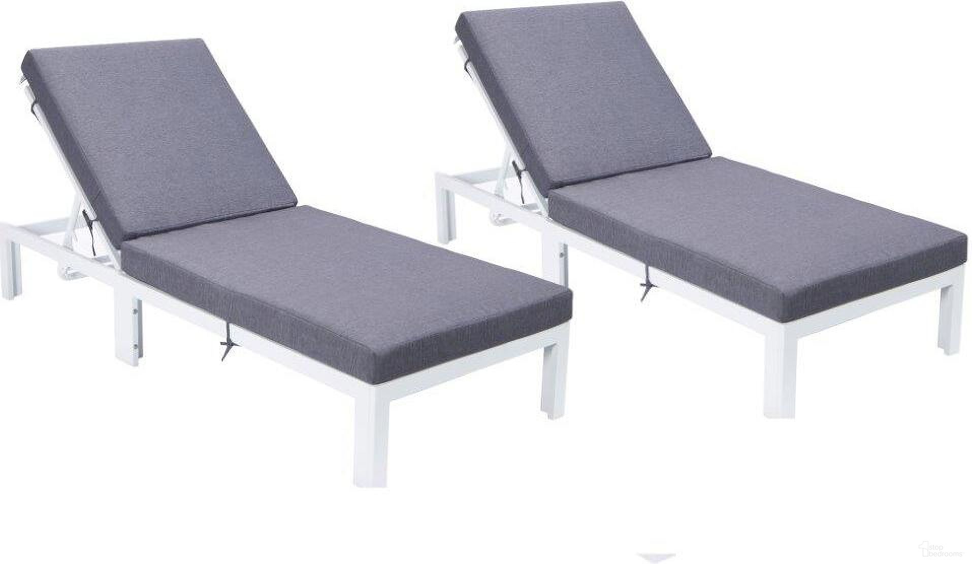 Leisuremod Chelsea Modern Outdoor White Chaise Lounge Chair With Cushions Set Of 2 In Blue