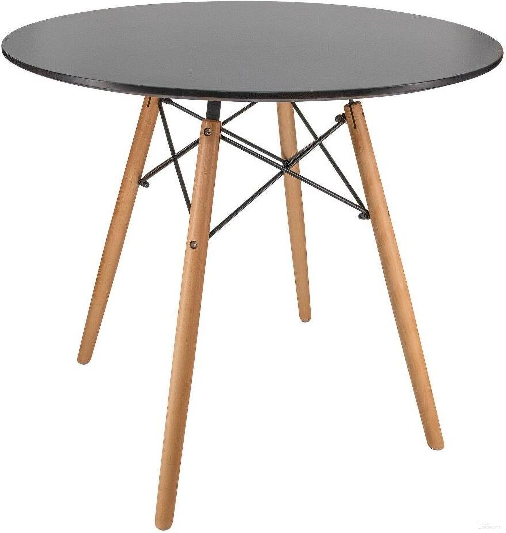 LeisureMod Dover Black Round Bistro Wood Top Dining Table With Natural Wood Eiffel Base