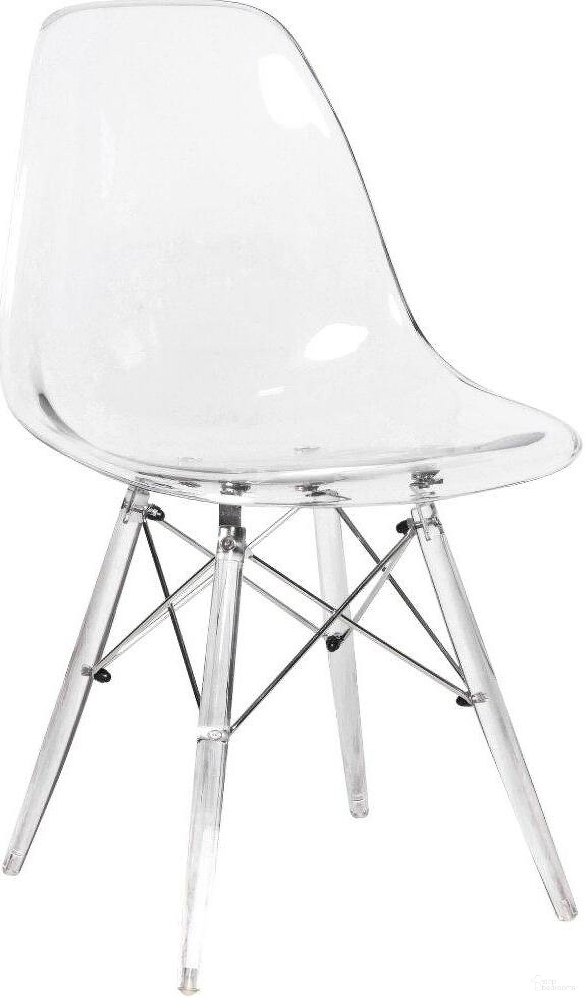 The appearance of LeisureMod Dover Clear Molded Side Chair with Acrylic Base designed by LeisureMod in the modern / contemporary interior design. This clear piece of furniture was selected by 1StopBedrooms from Dover Collection to add a touch of cosiness and style into your home. Sku: EPC19CL. Material: Plastic. Chair Type: Side Chair.