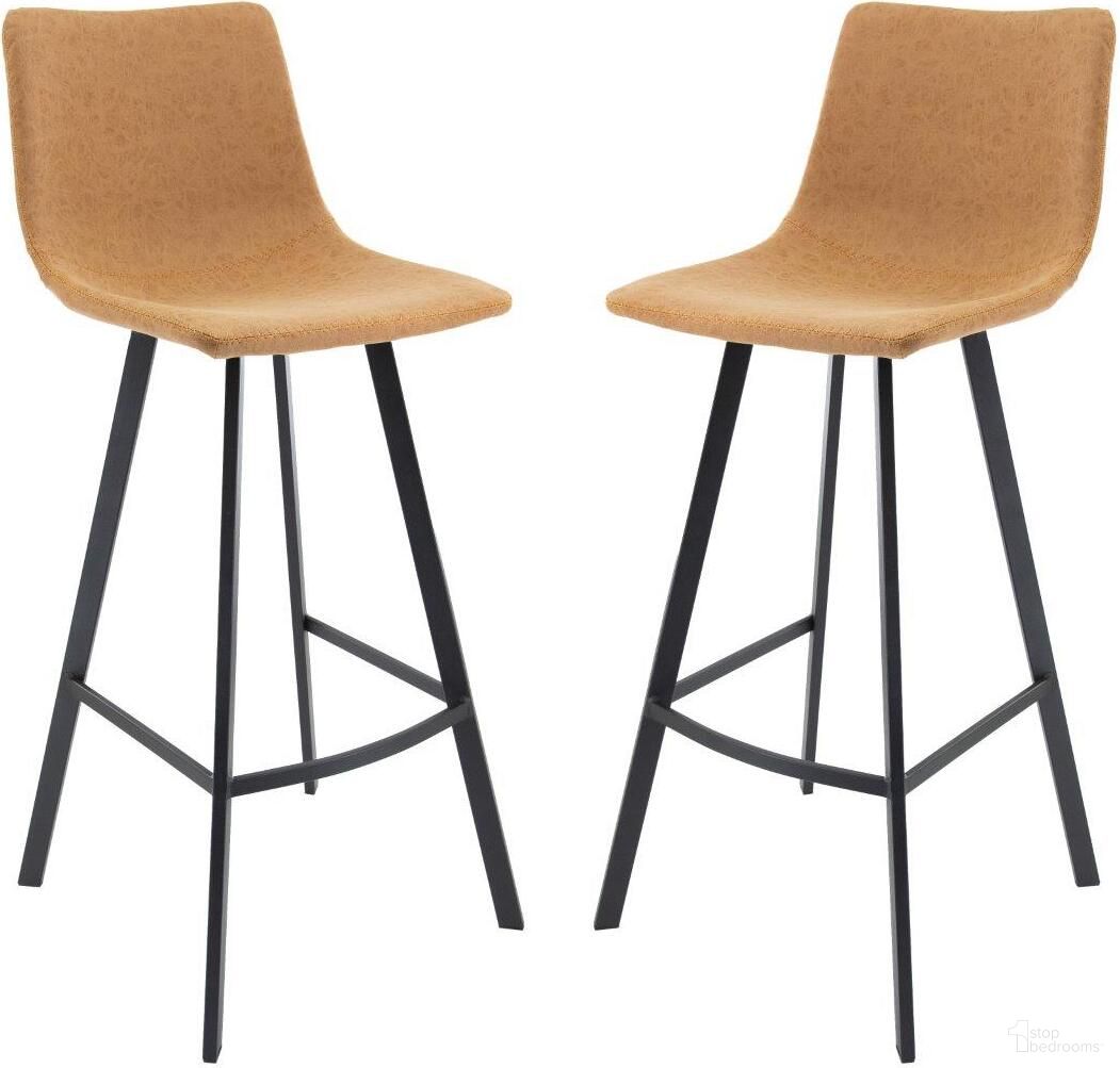 The appearance of Leisuremod Elland Modern Light Brown Upholstered Leather Bar Stool Set Of 2 With Iron Legs And Footrest designed by LeisureMod in the modern / contemporary interior design. This light brown piece of furniture was selected by 1StopBedrooms from Elland Collection to add a touch of cosiness and style into your home. Sku: ES29BR2. Material: Iron.
