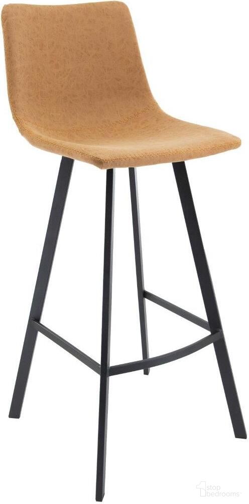 Leisuremod Elland Modern Upholstered Leather Light Brown Bar Stool With Iron Legs And Footrest