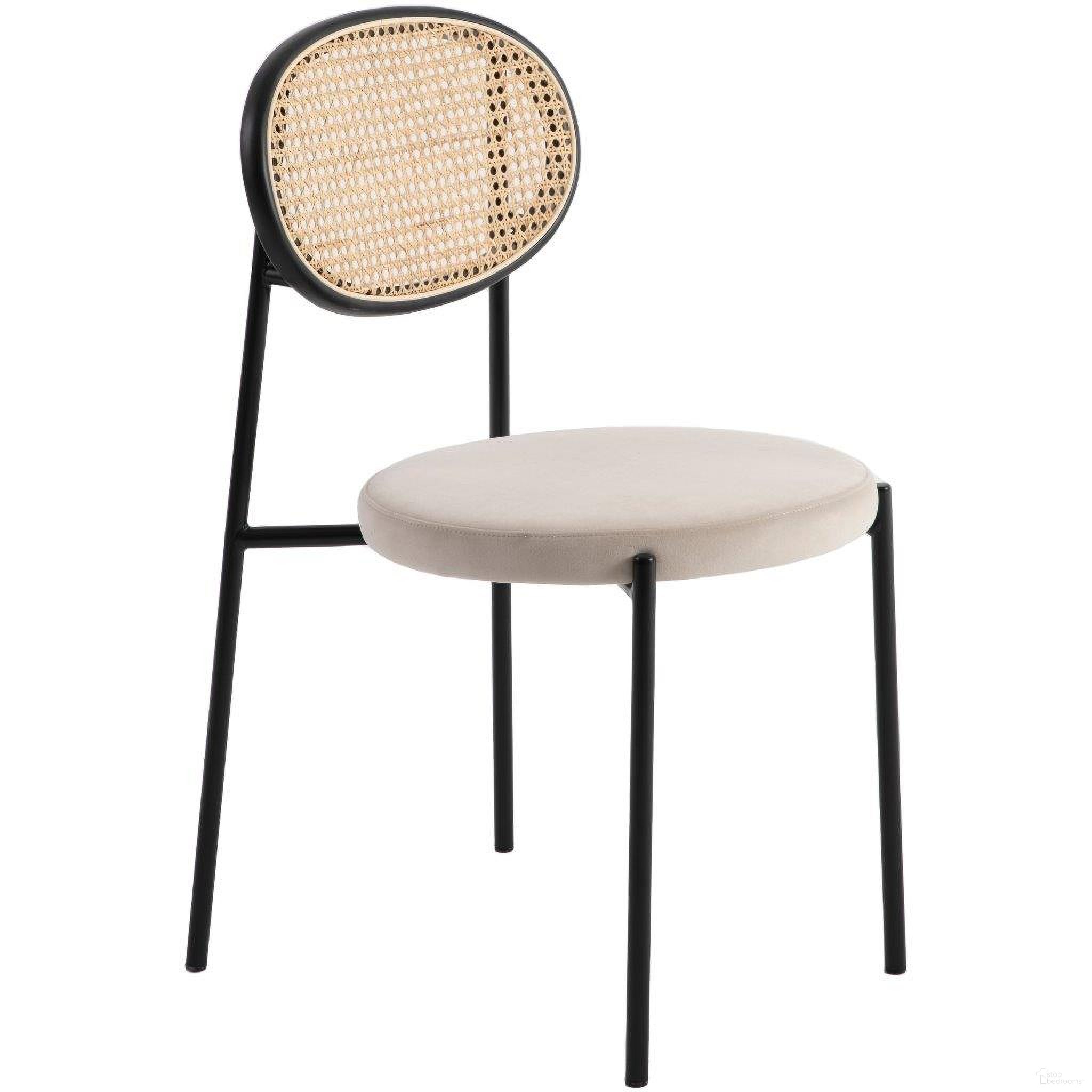 The appearance of Leisuremod Euston Modern Wicker Dining Chair With Velvet Round Seat In Beige designed by LeisureMod in the modern / contemporary interior design. This beige piece of furniture  was selected by 1StopBedrooms from Euston Collection to add a touch of cosiness and style into your home. Sku: EC17BG. Material: Steel. Chair Type: Side Chair.