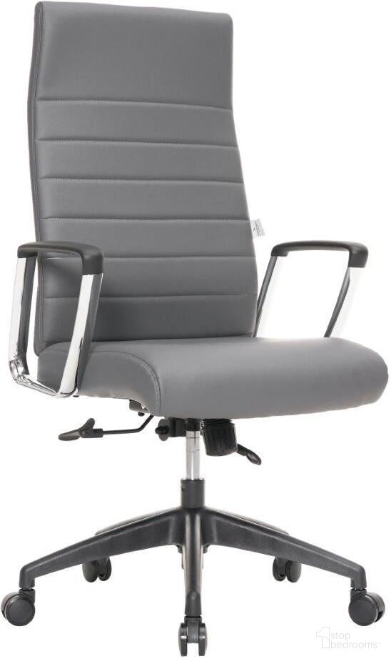 Leisuremod Hilton Modern High Back Leather Office Chair In Grey