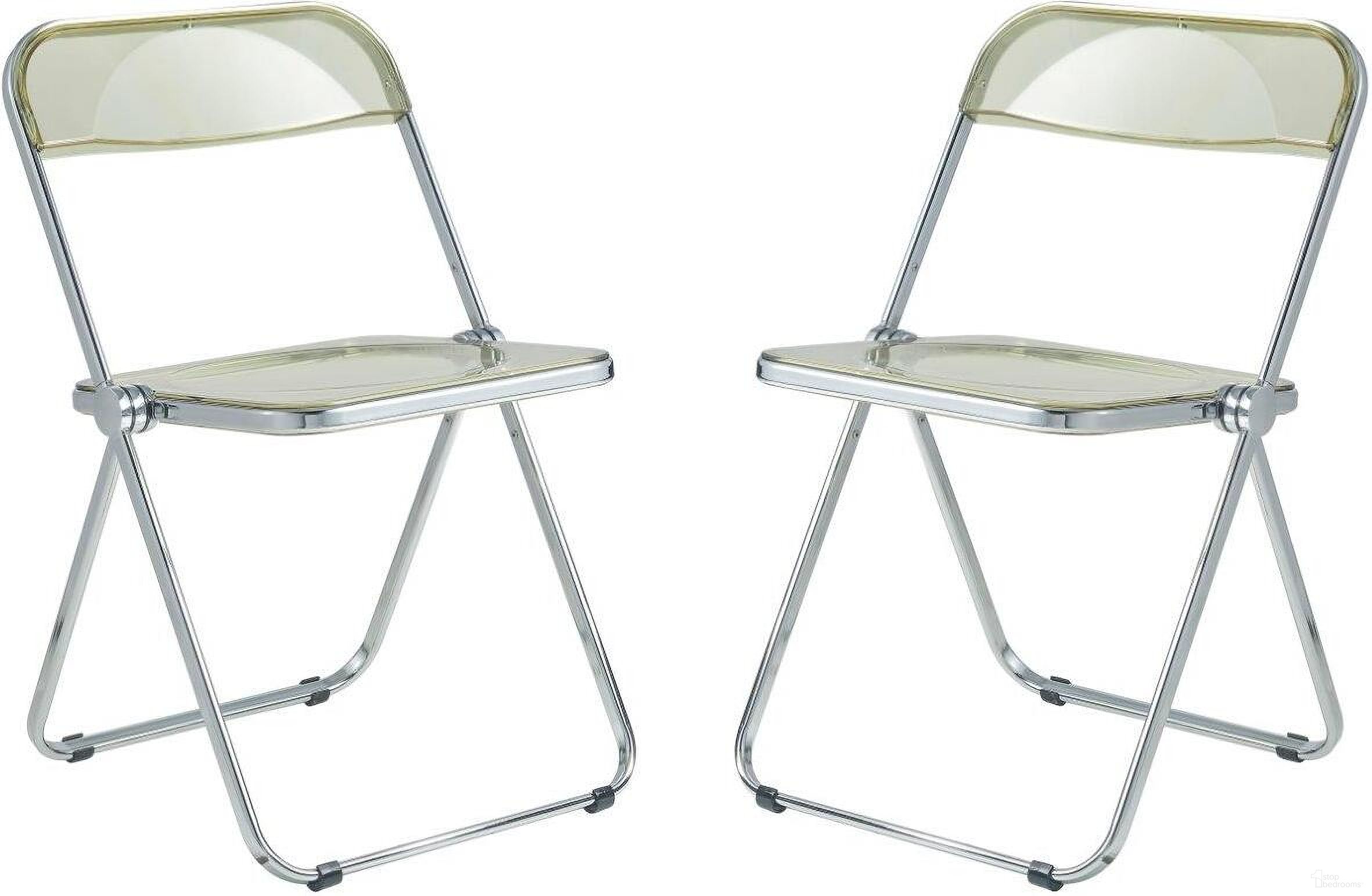 The appearance of Lawrence Acrylic Folding Chair With Metal Frame Set Of 2 In Amber designed by LeisureMod in the modern / contemporary interior design. This amber piece of furniture was selected by 1StopBedrooms from Lawrence Collection to add a touch of cosiness and style into your home. Sku: LF19A2. Material: Acrylic. Chair Type: Side Chair.