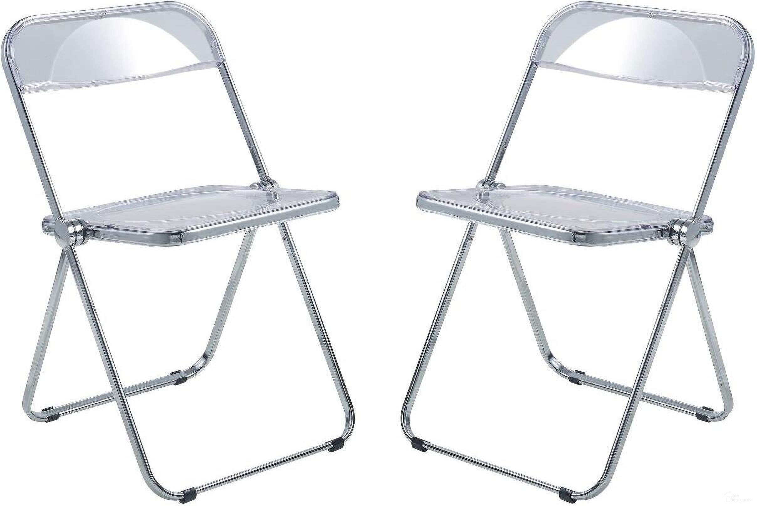 The appearance of Lawrence Acrylic Folding Chair With Metal Frame Set Of 2 In Clear designed by LeisureMod in the modern / contemporary interior design. This clear piece of furniture was selected by 1StopBedrooms from Lawrence Collection to add a touch of cosiness and style into your home. Sku: LF19CL2. Material: Acrylic. Chair Type: Side Chair.