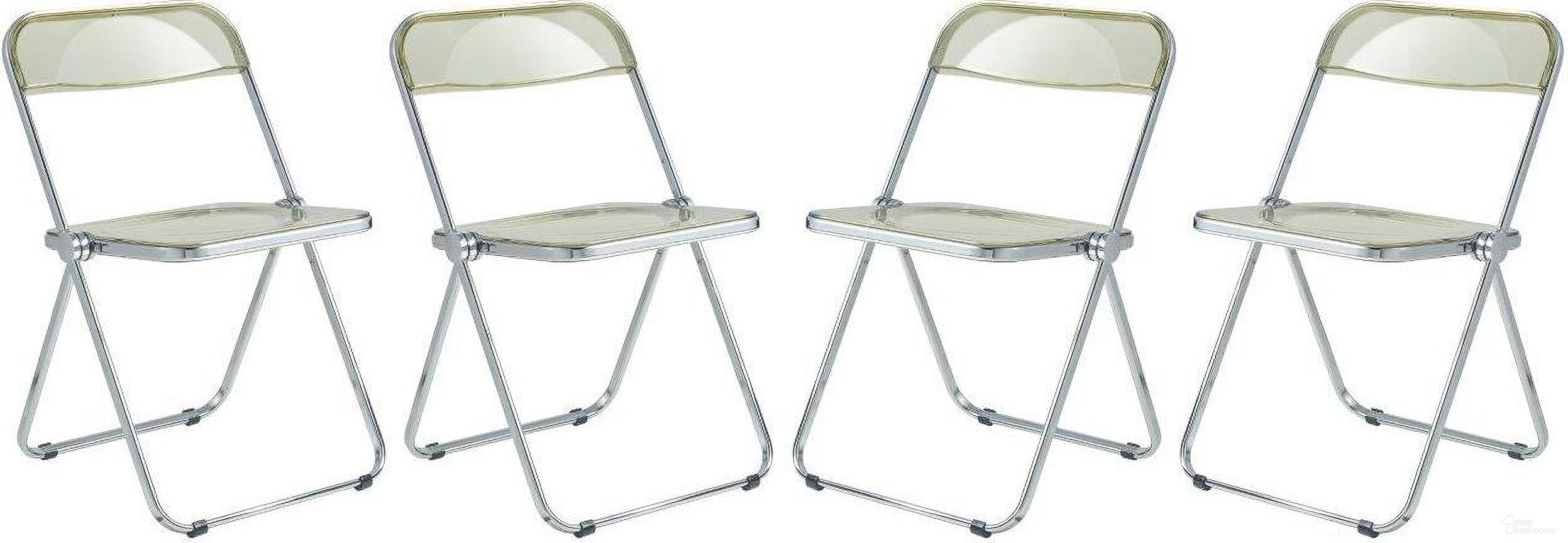 The appearance of Lawrence Acrylic Folding Chair With Metal Frame Set Of 4 In Amber designed by LeisureMod in the modern / contemporary interior design. This amber piece of furniture was selected by 1StopBedrooms from Lawrence Collection to add a touch of cosiness and style into your home. Sku: LF19A4. Material: Acrylic. Chair Type: Side Chair.